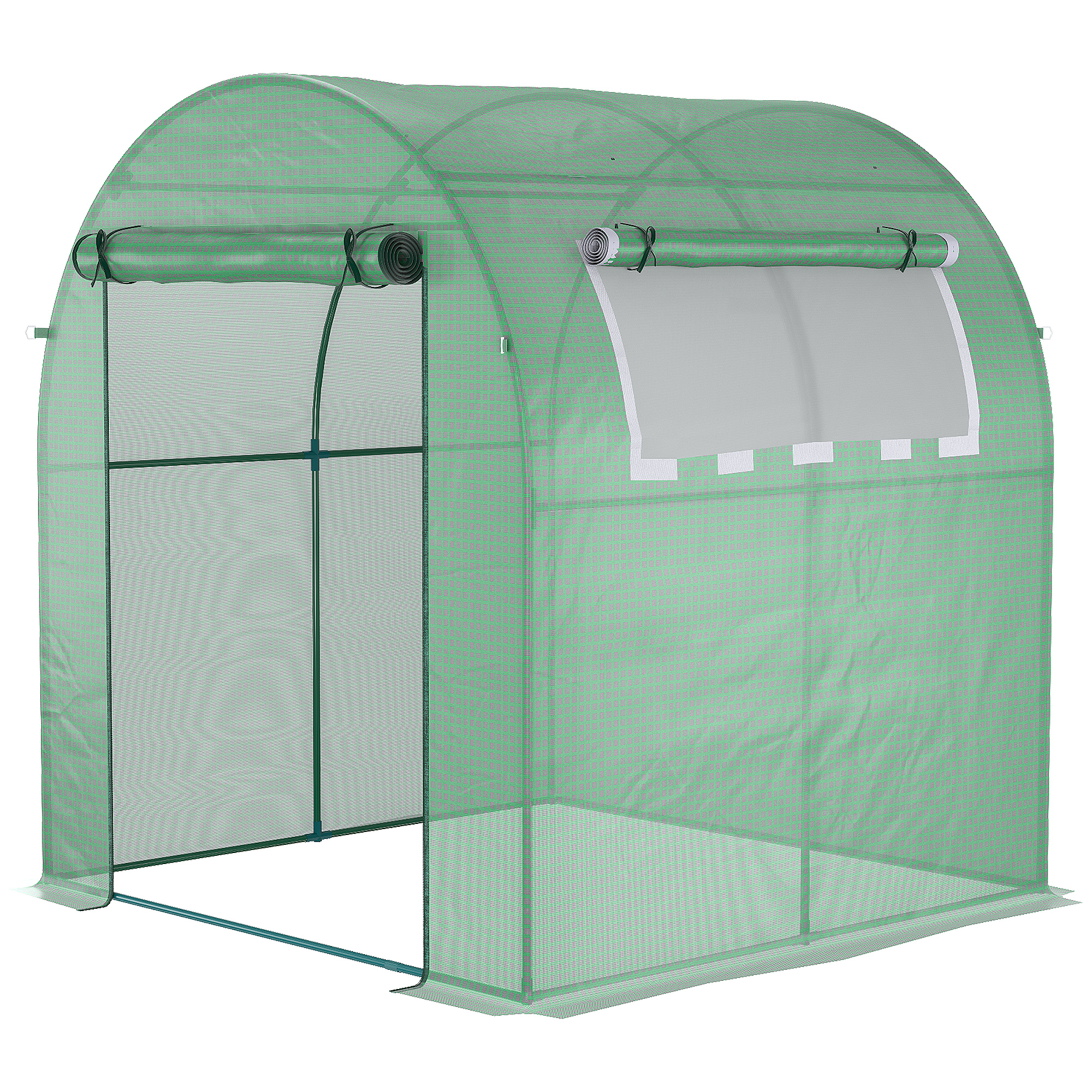 Walk in Polytunnel Greenhouse, Green House for Garden with Roll-up Window and Door, 1.8 x 1.8 x 2 m, Green - Life Essentials