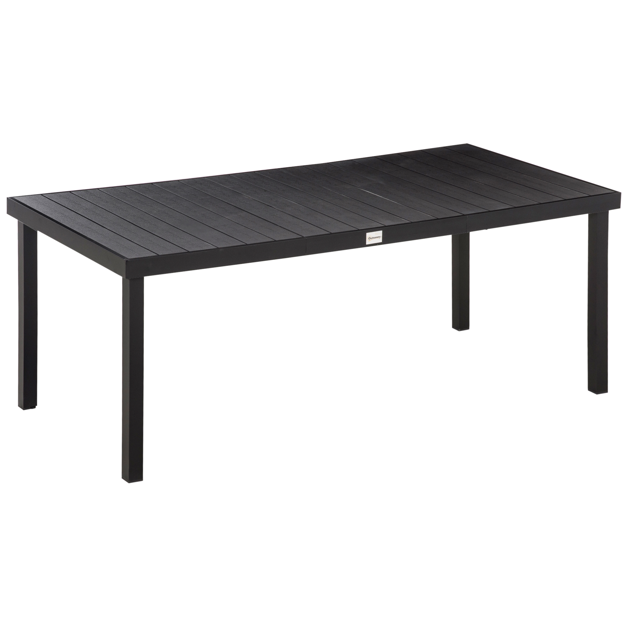 Aluminium Outdoor Garden Dining Table for 8 People, Faux Wood Top, for Garden, Lawn, Patio, 190 x 90 x 74cm, Black - Life Essentials