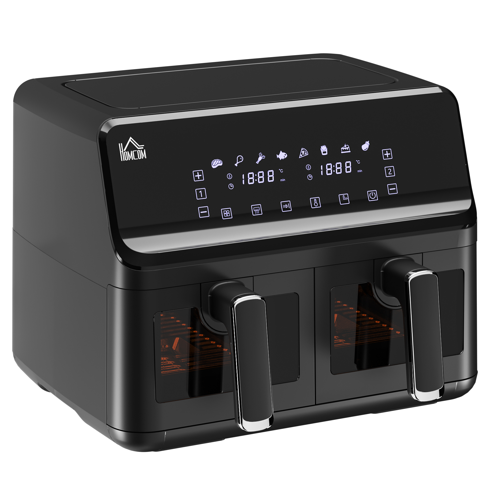 Family Air Fryer , 8L Double Air Fryer Oven w/ 8 Presets, Digital Display, Recipe Cookbook, 60min Timer for Oil Free & Low Fat, 2500W, Black - Life 