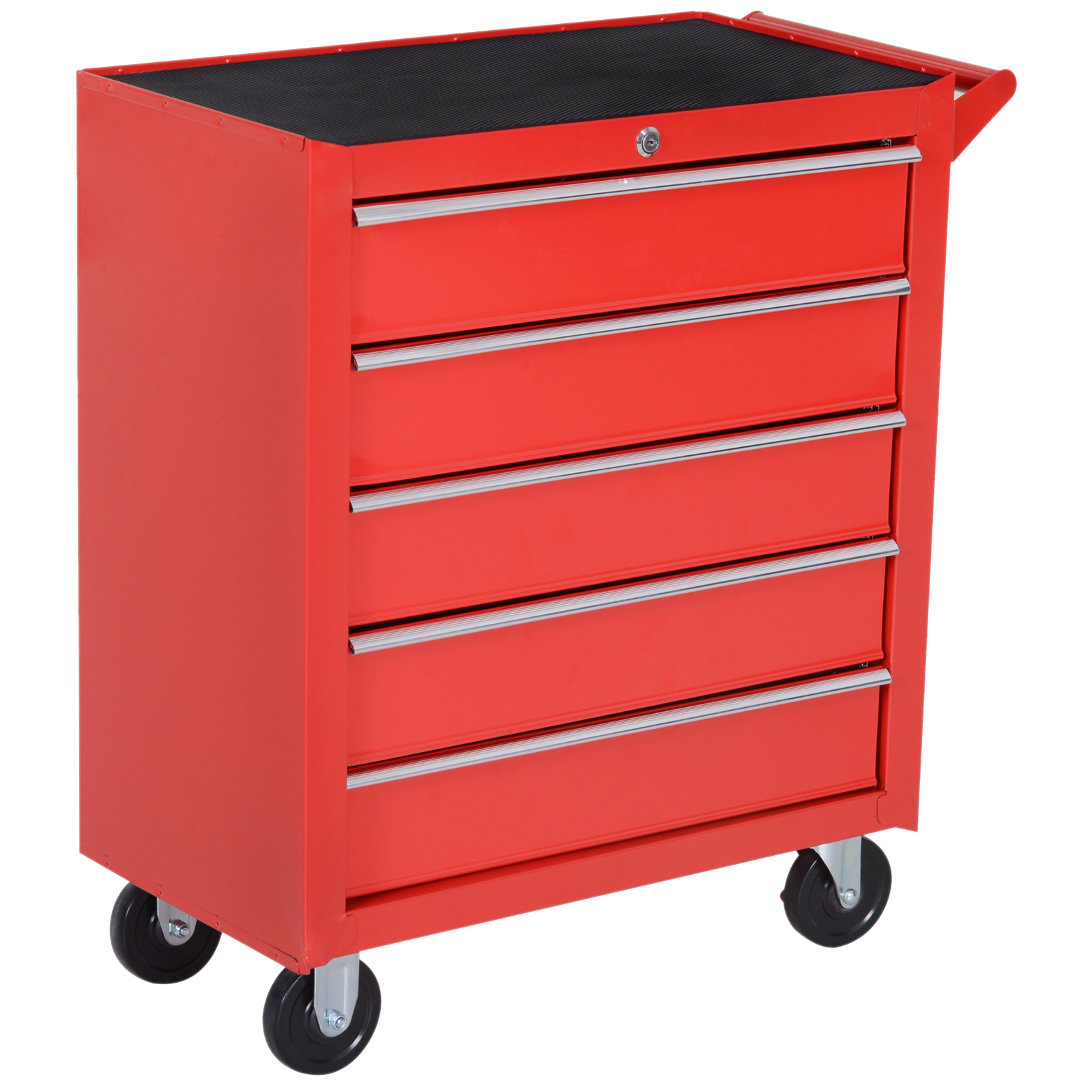 5 Drawer Roller Tool Cabinet Storage Box Workshop Chest Garage Wheeling Trolley w/ Handle - Red - Life Essentials