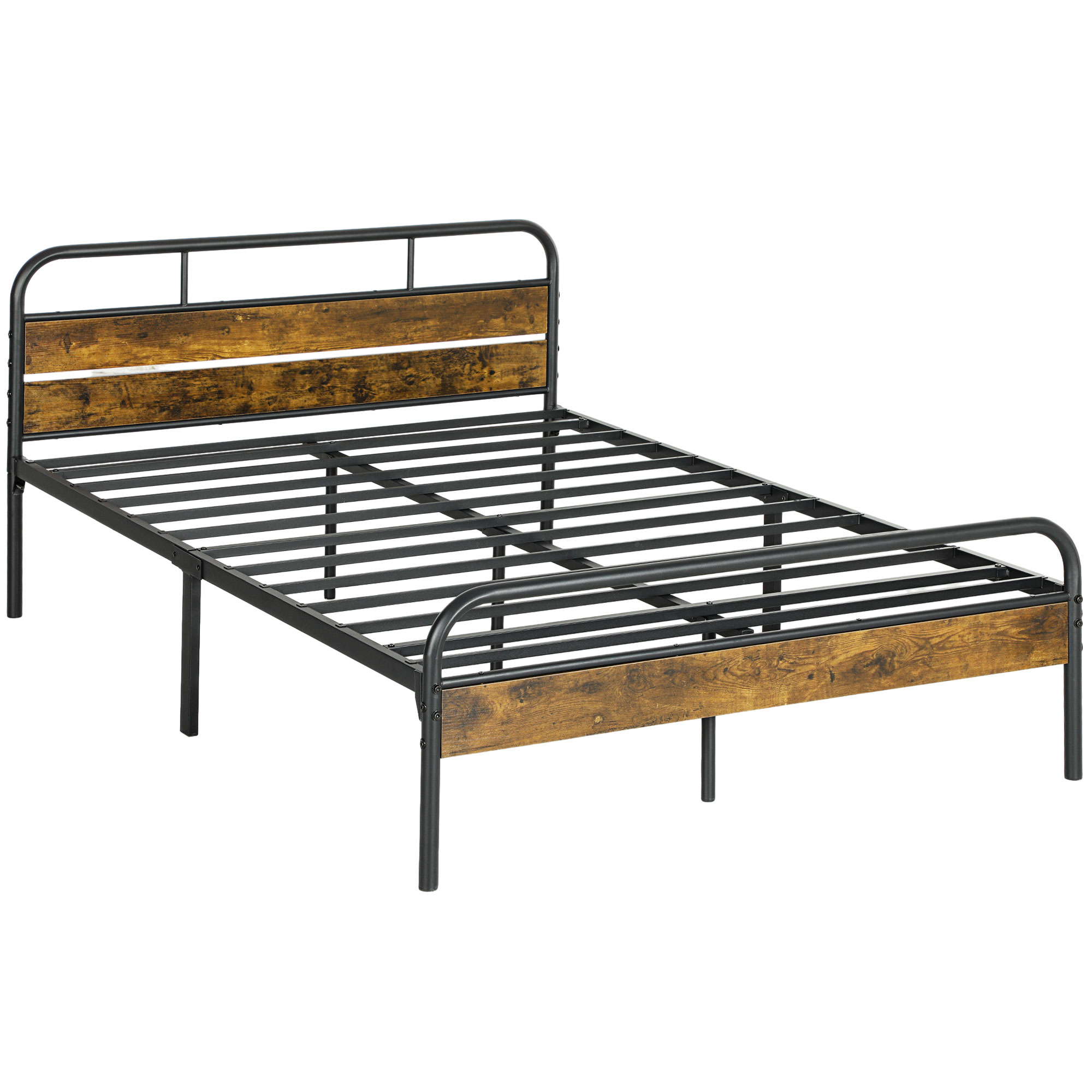 Double Bed - Industrial Metal 4ft6 Bed Frame Brown - Life Essentials