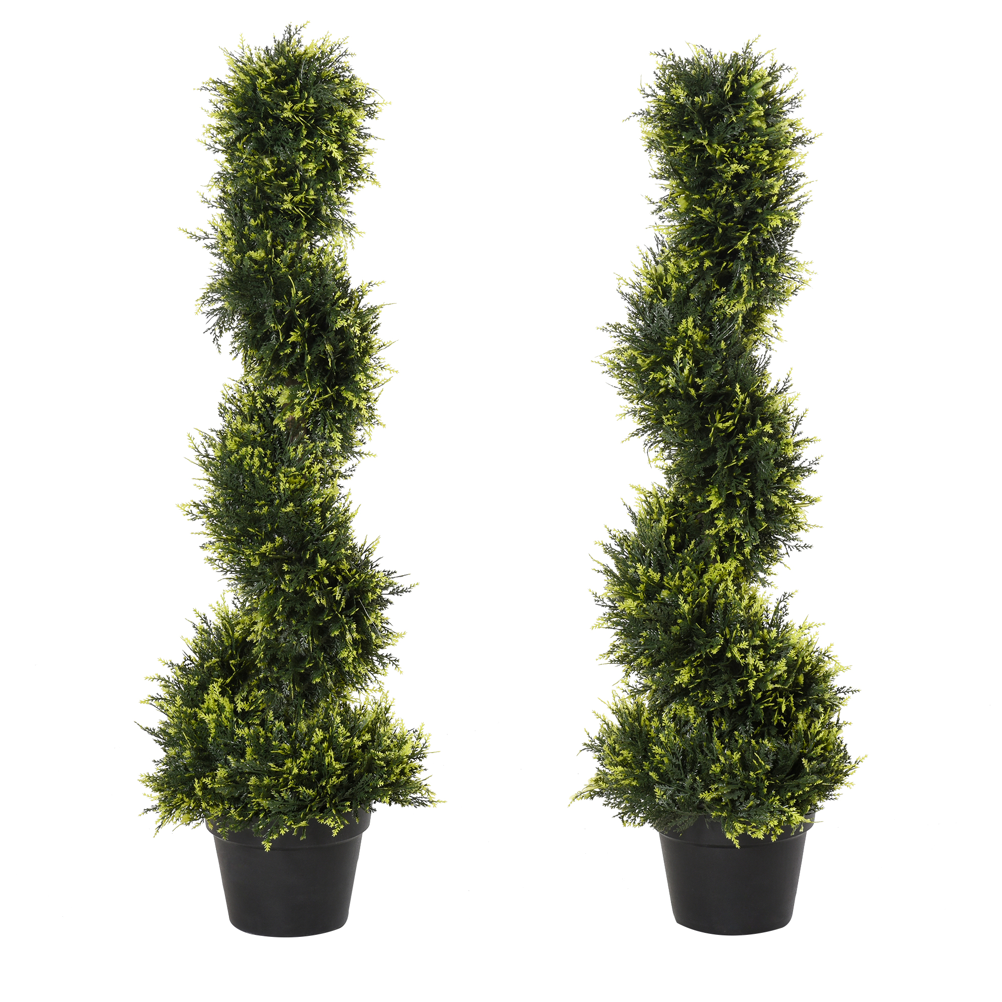 Set Of 2 90cm/3FT Artificial Spiral Topiary Trees w/ Pot Fake Indoor Outdoor Greenery Plant Home Office Garden Décor Green - Life Essentials