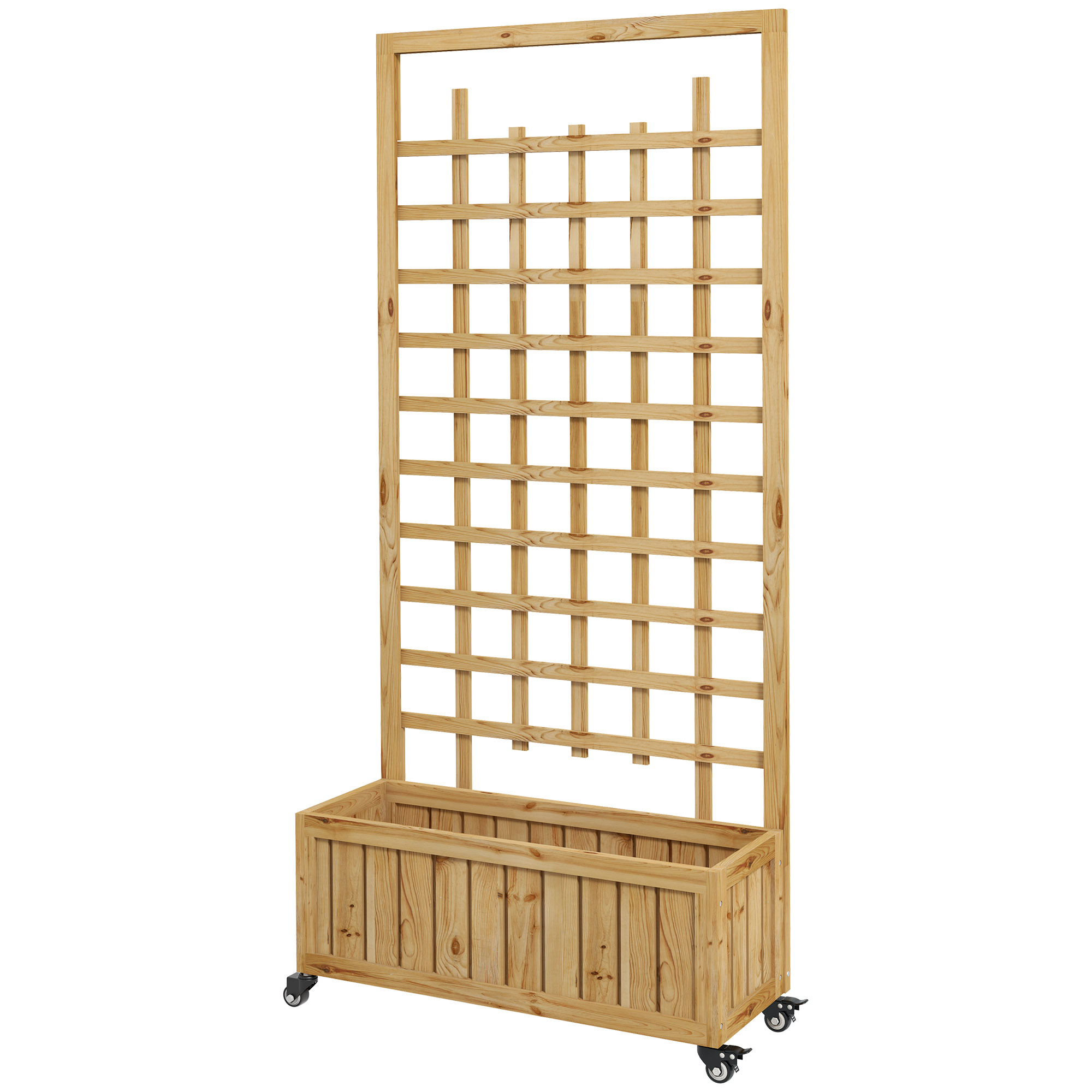 Wooden Trellis Planter with Wheels and Bed Liner - Life Essentials