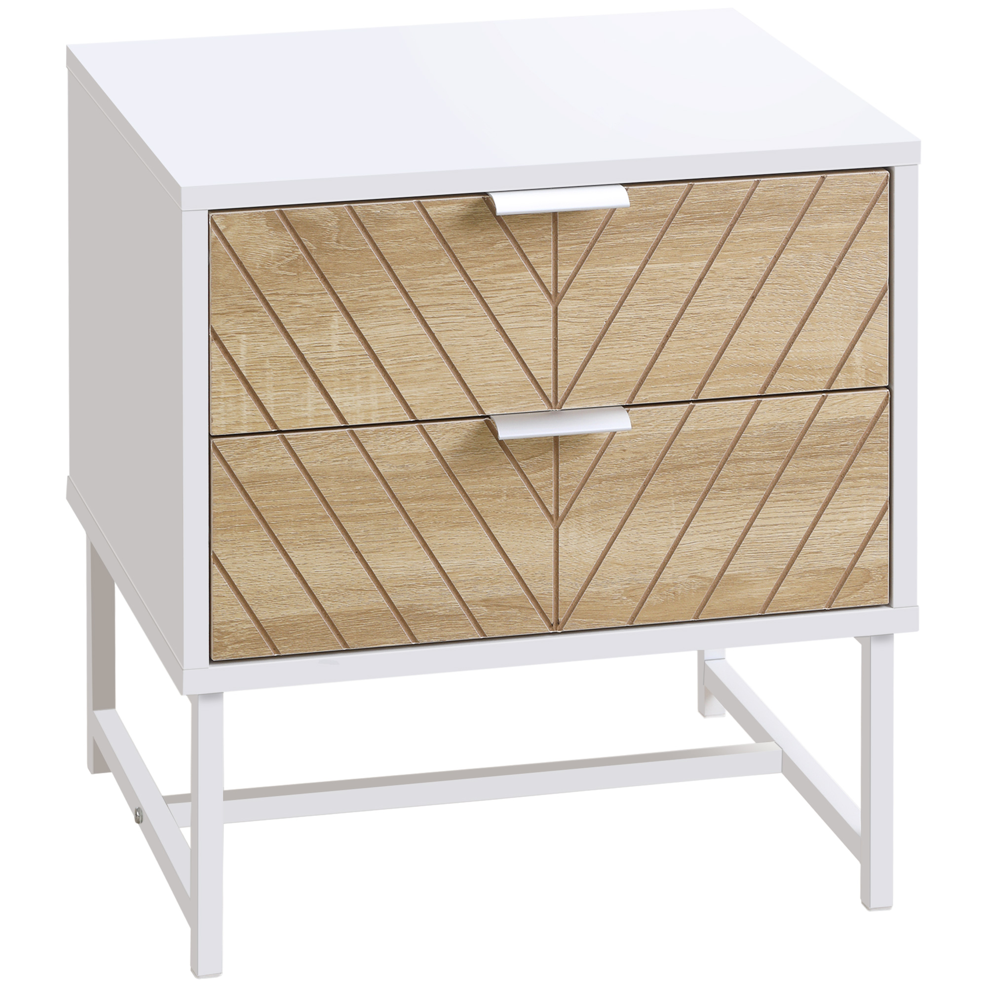 Bedside Table - MODERN 2 Drawer Nightstand White 45cm - Life Essentials