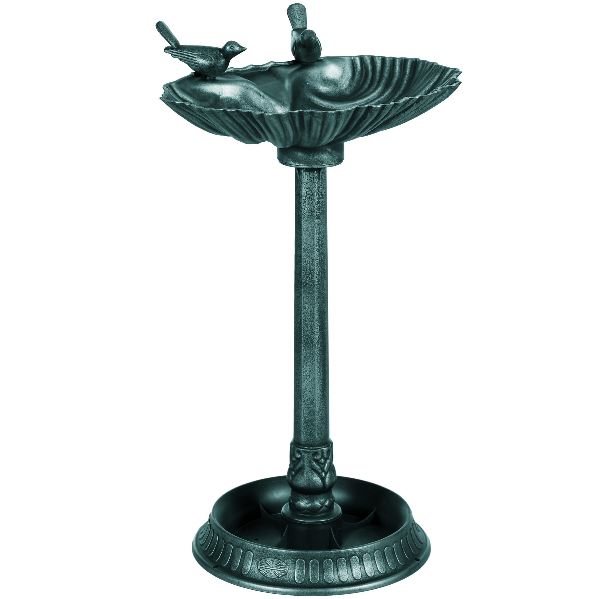 SUNVISTA 81cm Tall Bird Bath with 2 Decorative Birds, Vintage Style Birdbath with Flower Planter Base, Bird Bath Bowl for Garden, Green - Life 