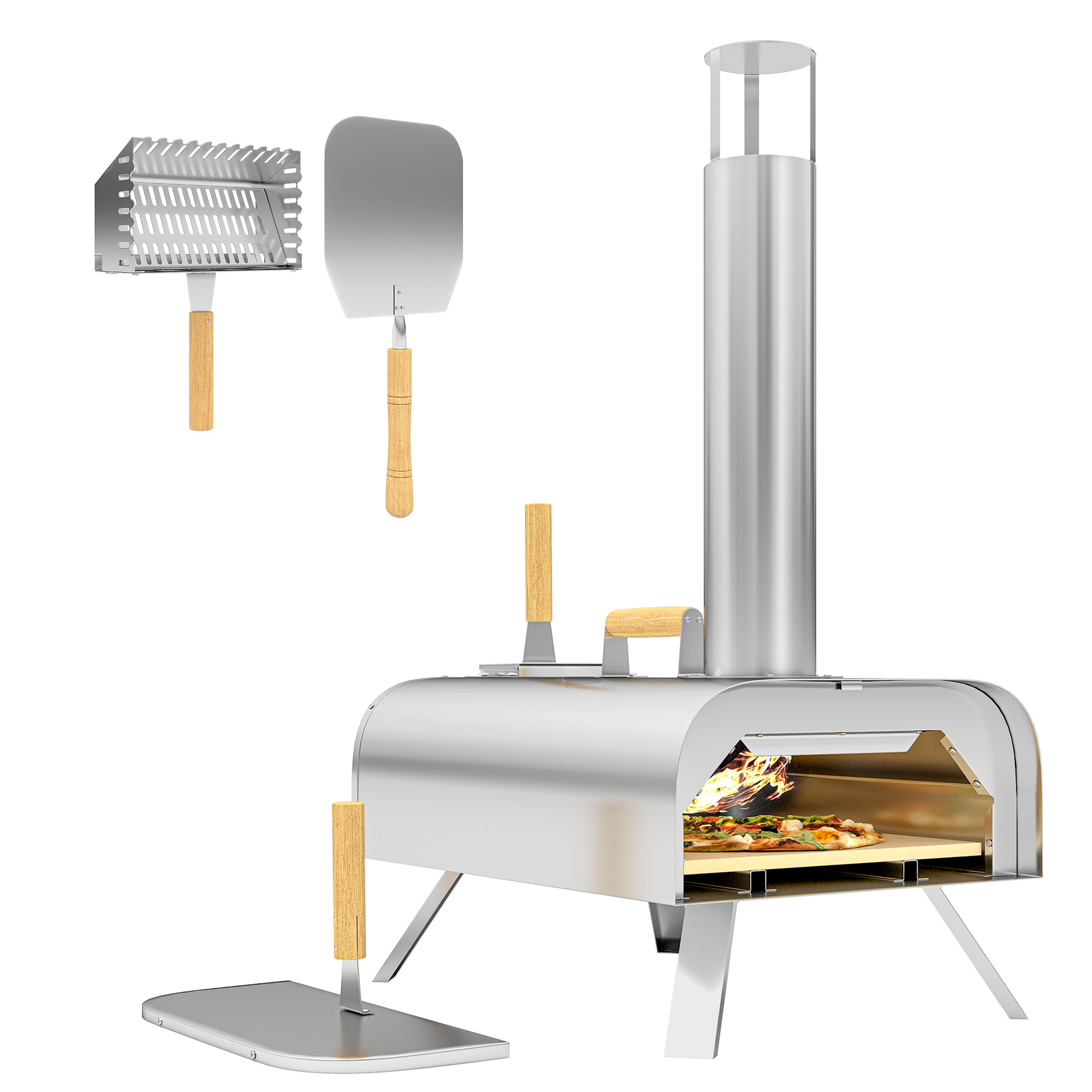 SUNVISTA Portable Outdoor Pizza Oven with Stone, Peel & Chimney, Wood Pellet Pizza Maker, Stainless Steel - Life Essentials