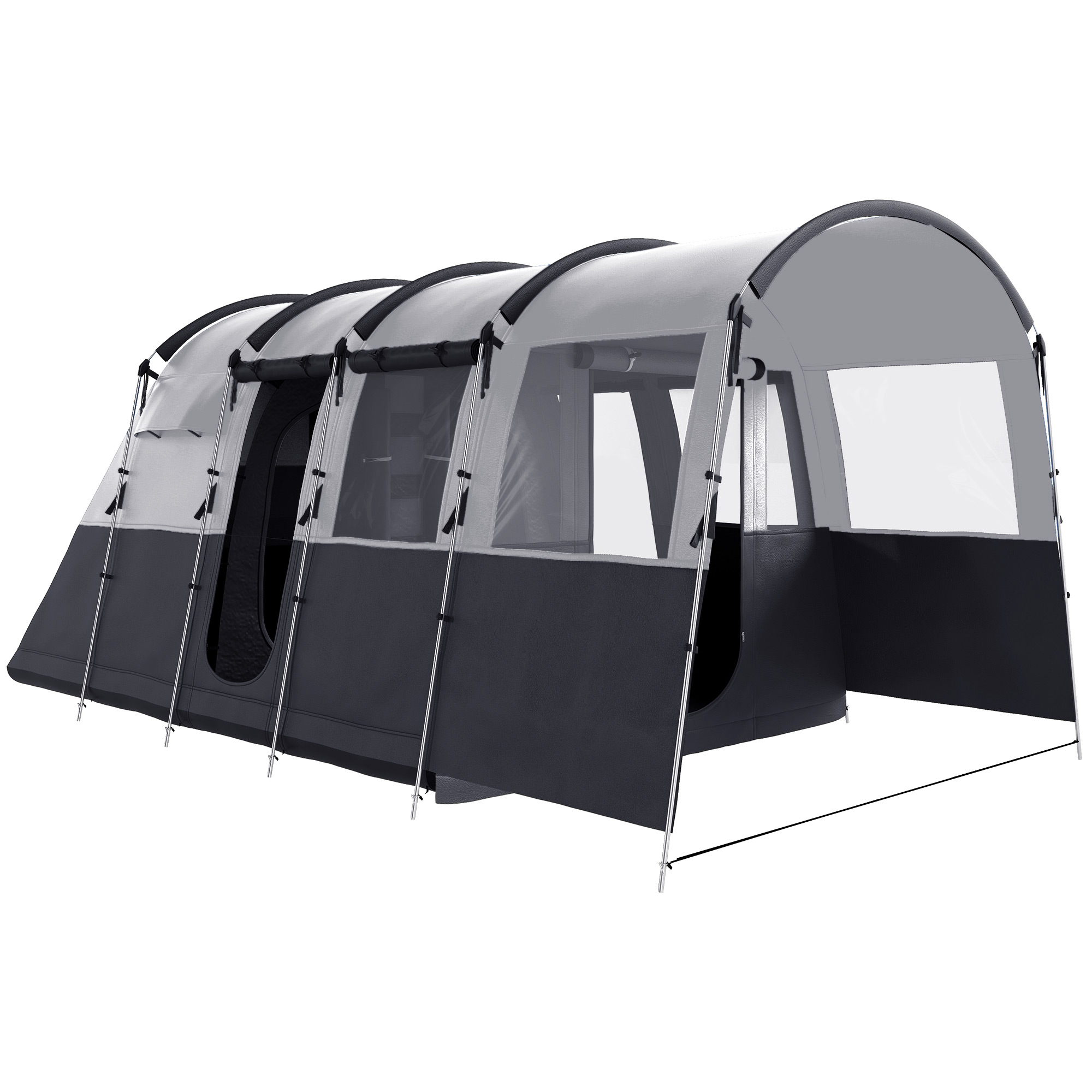 8-Person Camping Tent, Waterproof Family Tent, Tunnel Design, 4 Large Windows, Sleeping Cabins 3000mm Water Column Grey - Life Essentials