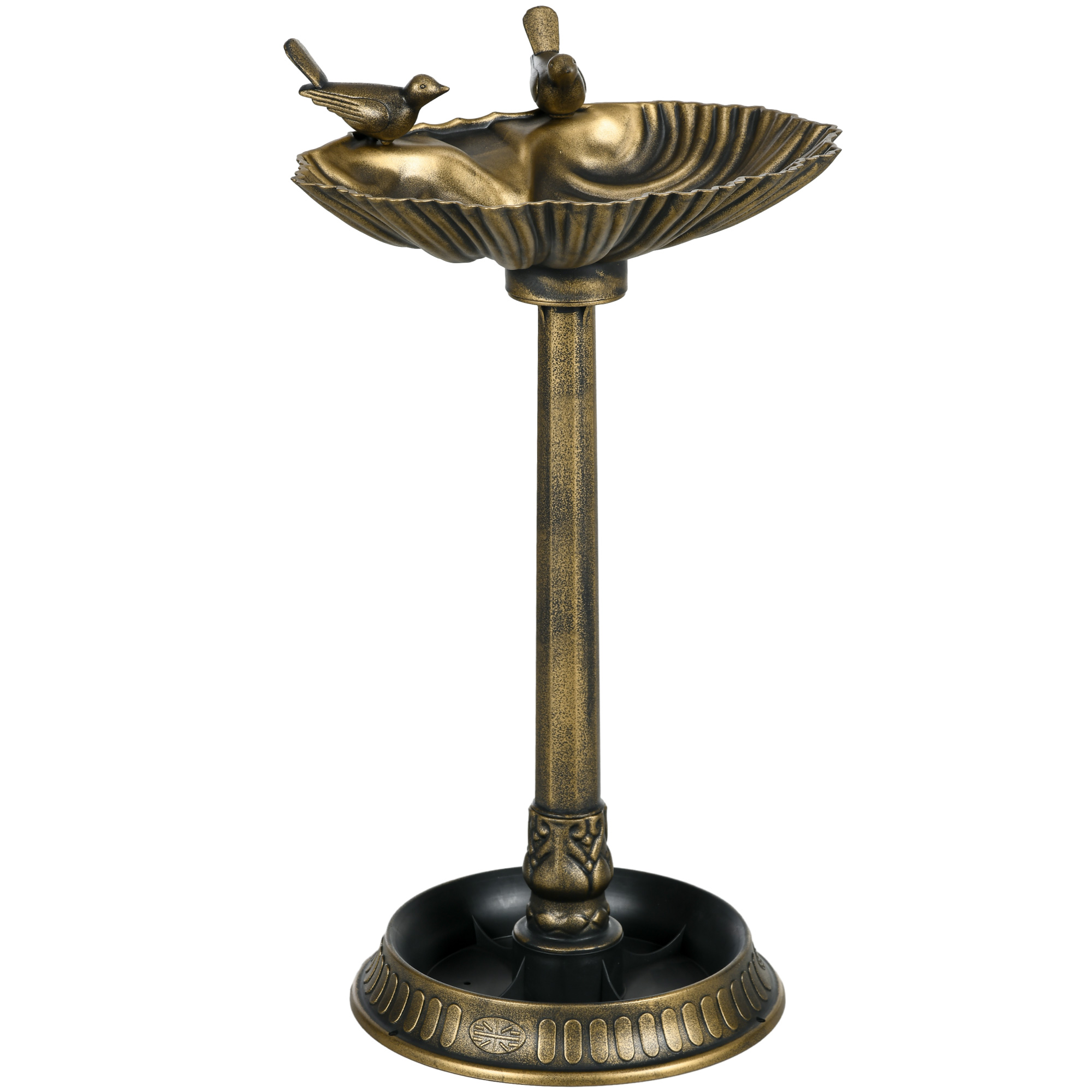 SUNVISTA 81cm Tall Bird Bath with 2 Decorative Birds, Vintage Style Birdbath with Flower Planter Base, Bird Bath Bowl for Garden, Bronze Tone - Life 