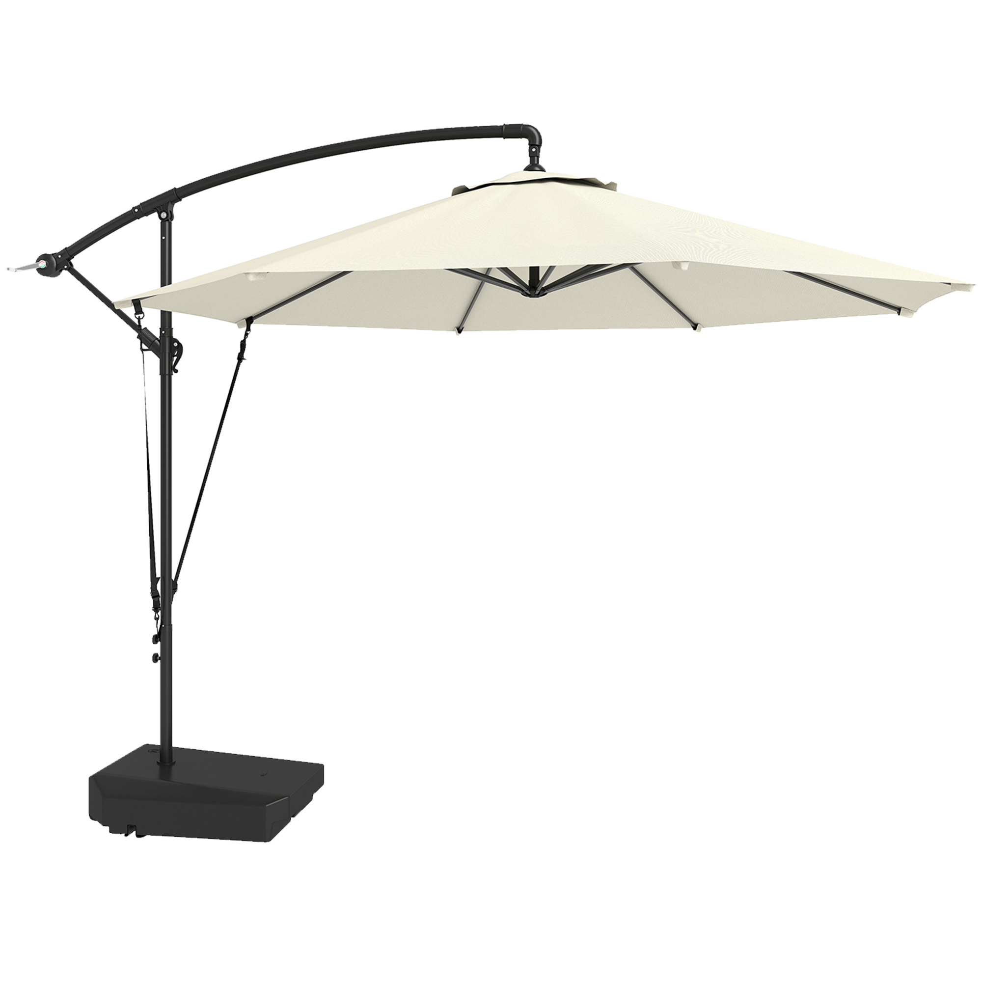 SUNVISTA 3m Cantilever Parasol with Base, Tilt Crank & Cover, Round Banana Hanging Umbrella, Sun Shade Patio Umbrella, Cream - Life Essentials