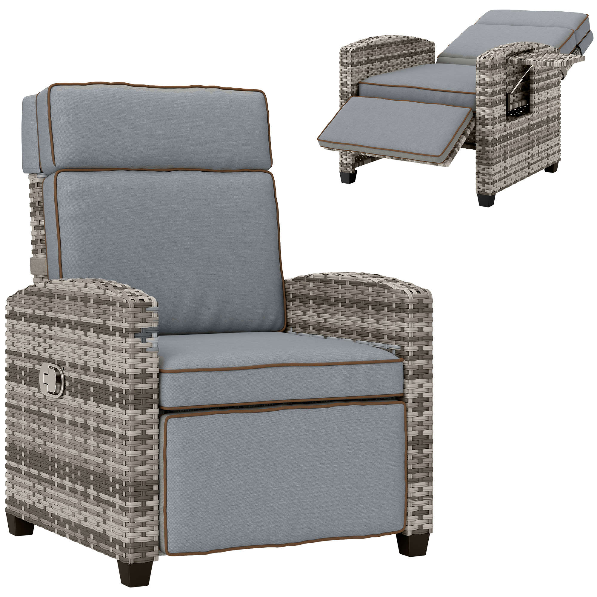 SUNVISTA 145degree Reclining Rattan Armchair, with Footrest - Mixed Grey/Grey - Life Essentials
