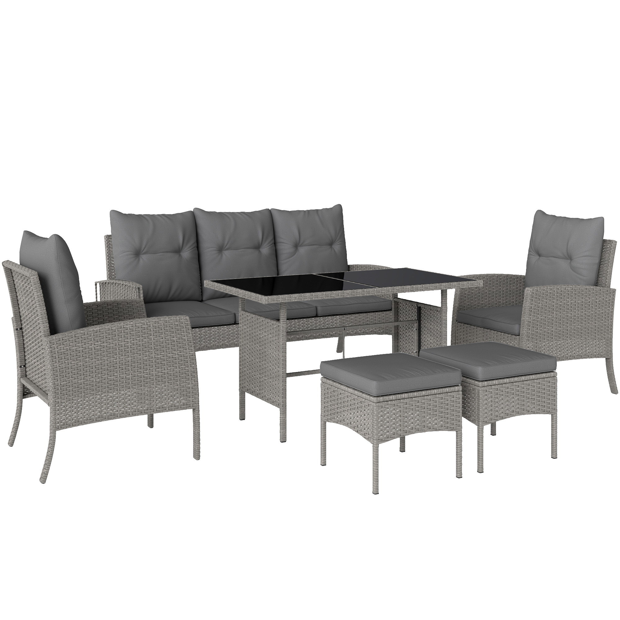 SUNVISTA 5 Seater Rattan Garden Furniture Set, 2 Armchairs, 3-Seater Wicker Sofa, Grey - Life Essentials