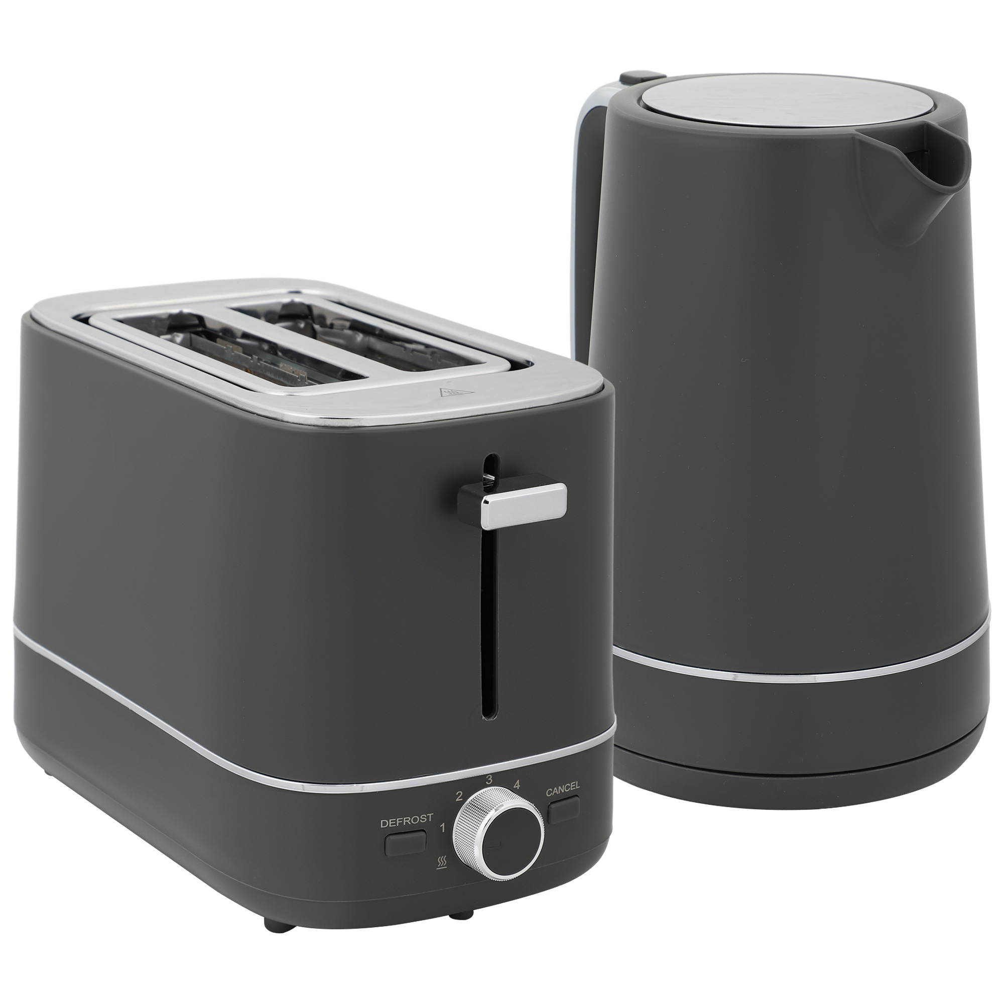 HERON Kettle and Toaster Set, 1.7L 3000W Fast Boil Kettle & 2 Slice Toaster Kitchen Set with 6 Level Browning Controls, Defrost, Reheat, Grey - Life 