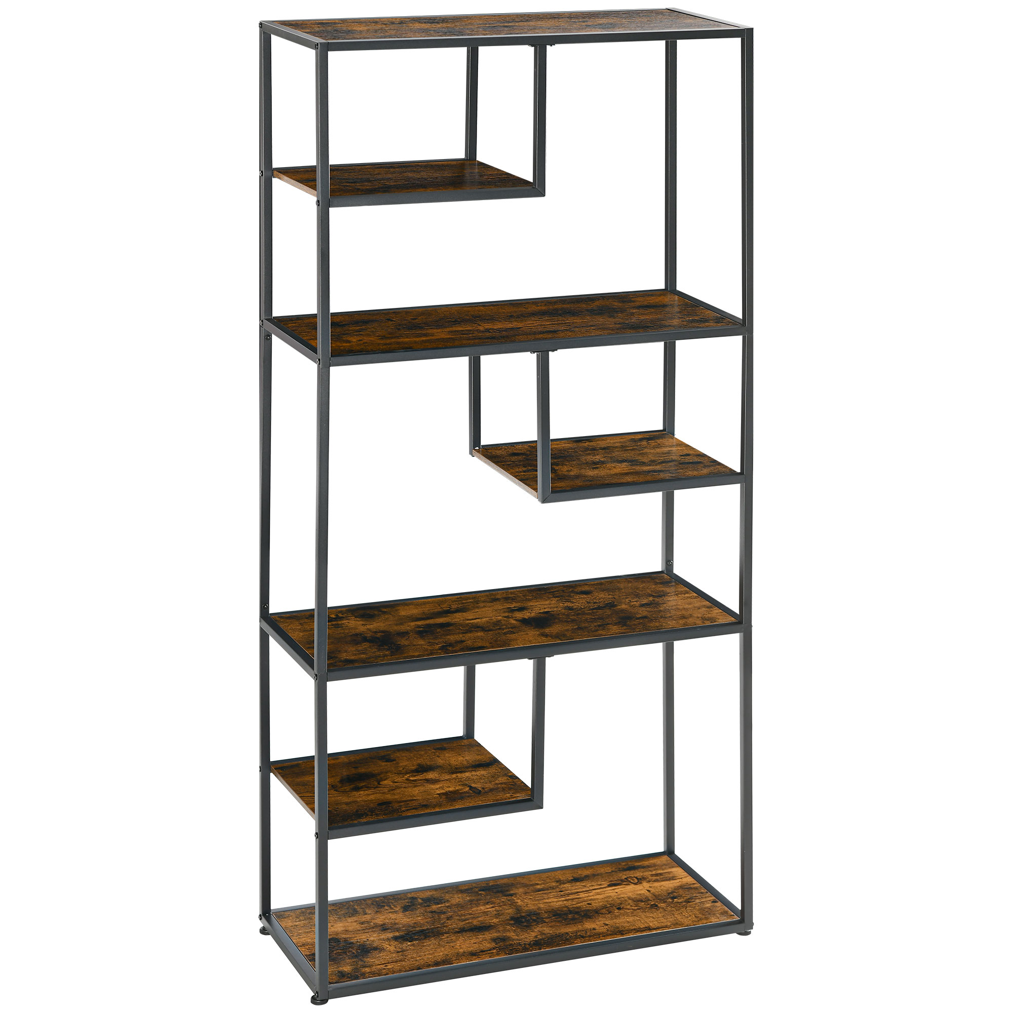 Industrial Bookcase Shelf, 7 Tier Metal Shelving, Storage Shelves for Living Room, Home Office, Bedroom, Rustic Brown - Life Essentials