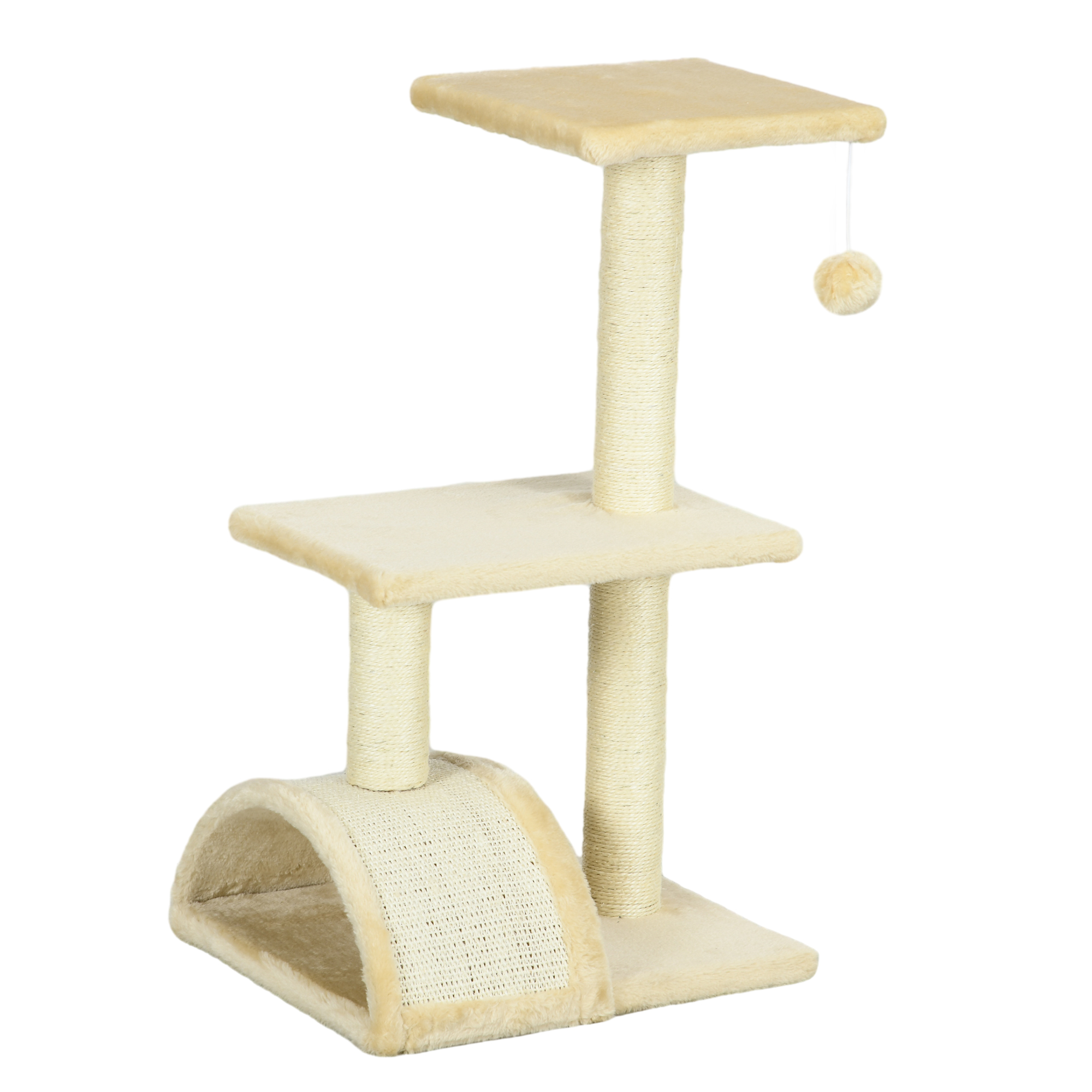 72cm Cat Tree with Scratching Post, Pad for Indoor Cats - Cream White - Life Essentials