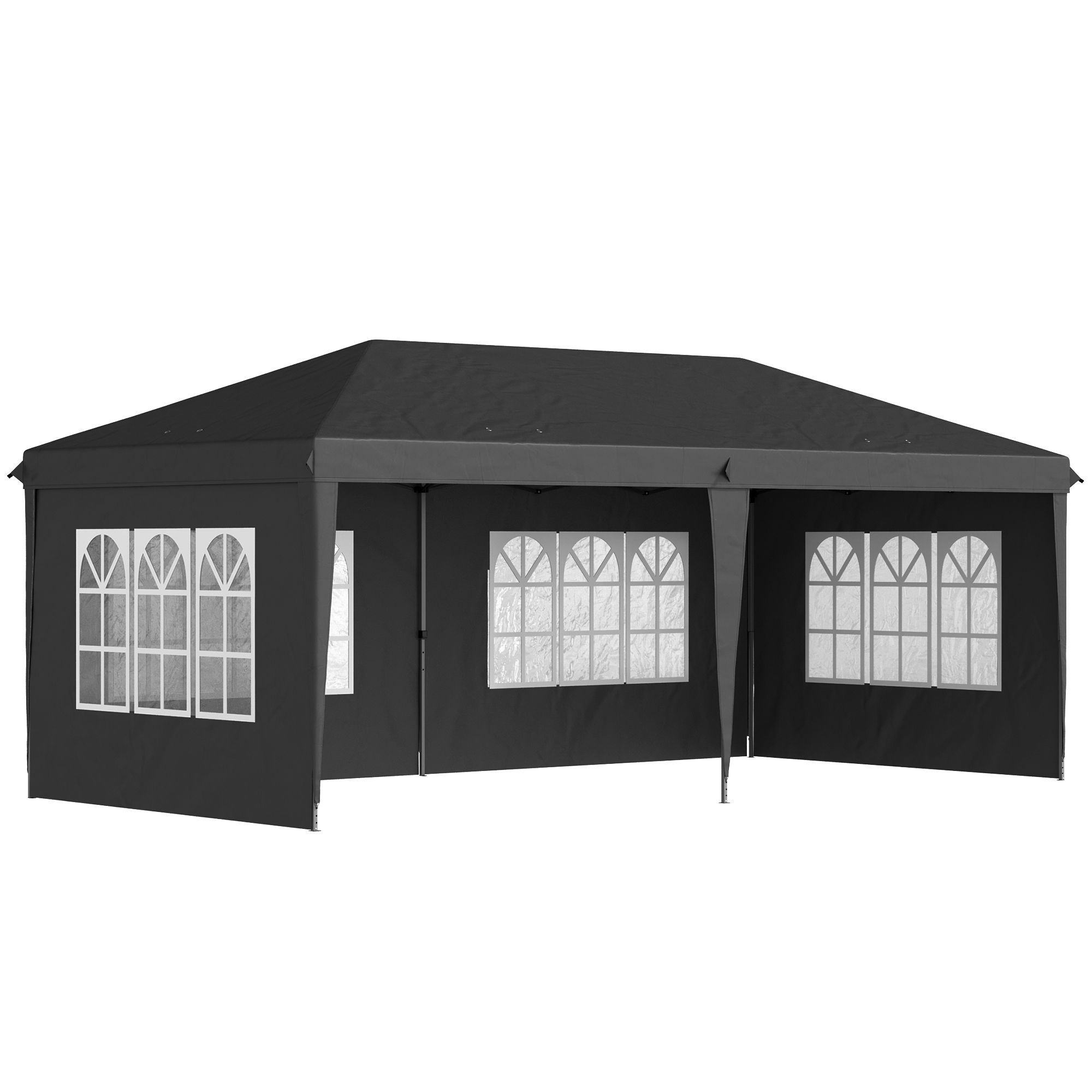 3 x 6m Pop Up Gazebo, Height Adjustable Marquee Party Tent with Sidewalls and Storage Bag, Black - Life Essentials