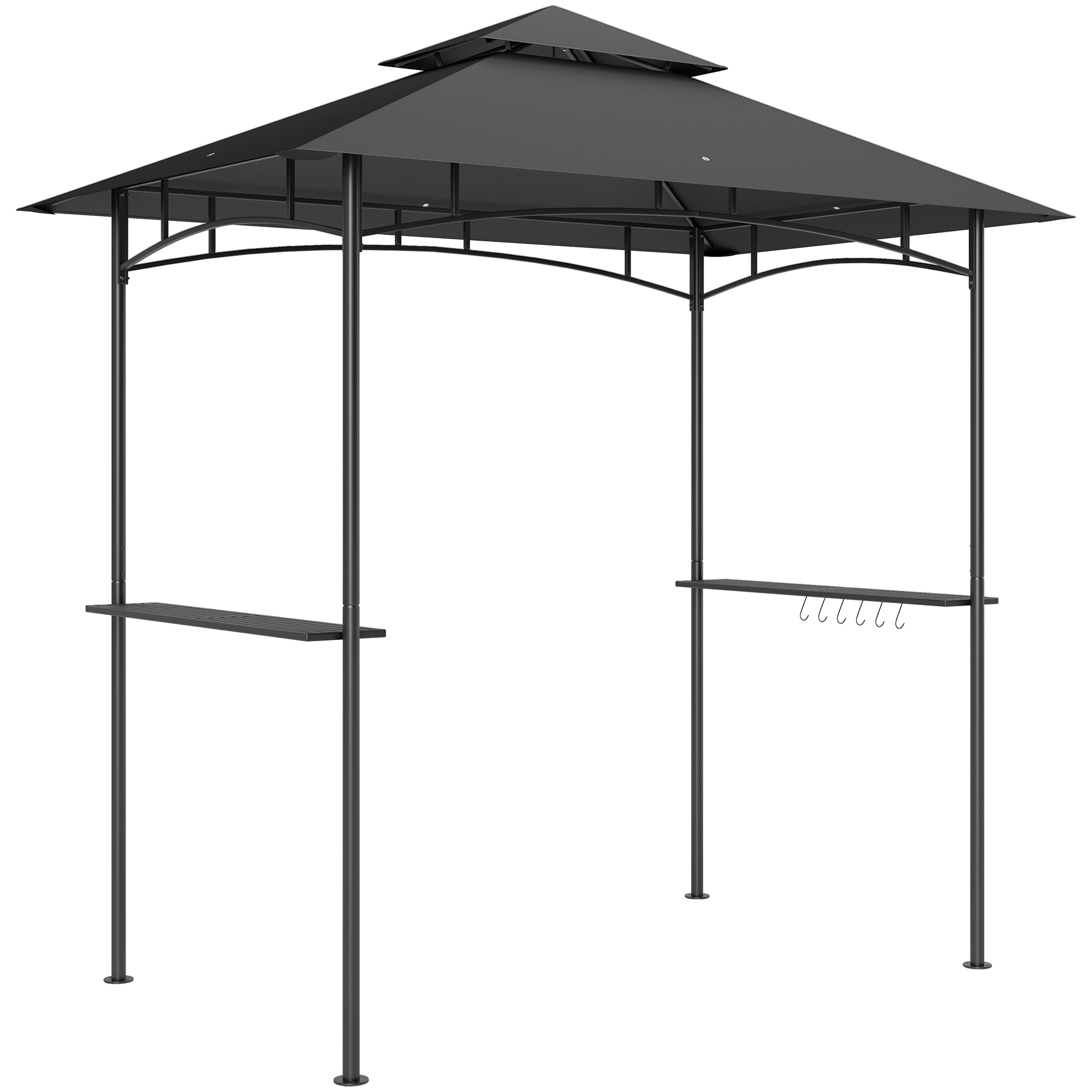SUNVISTA 8' x 5' Grill Gazebo, Double Tiered BBQ Gazebo Shelter Canopy with LED Lights, 2 Side Shelves, Hooks, Dark Grey - Life Essentials