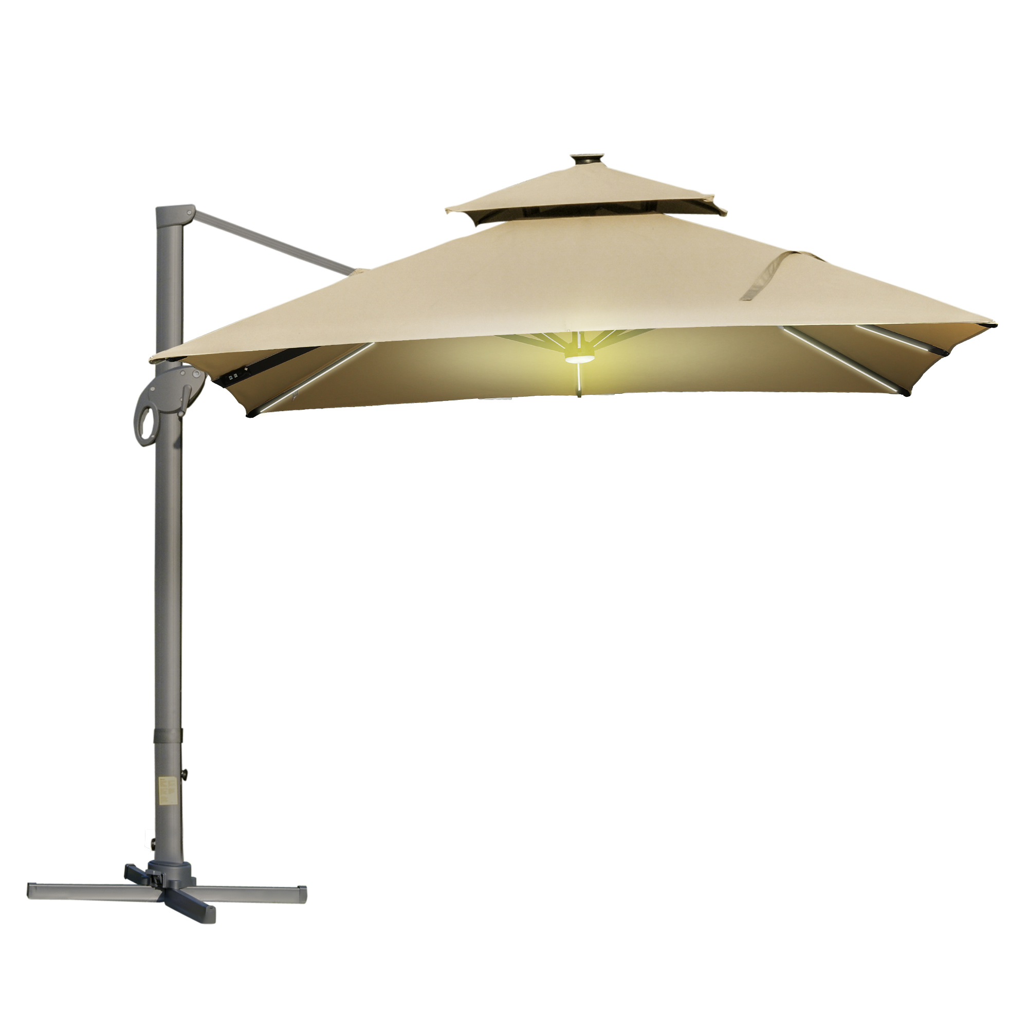 SUNVISTA 3 x 3(m) Aluminium Sun Square Canopy Top w/ Adjustable Pole Angle Khaki - Life Essentials