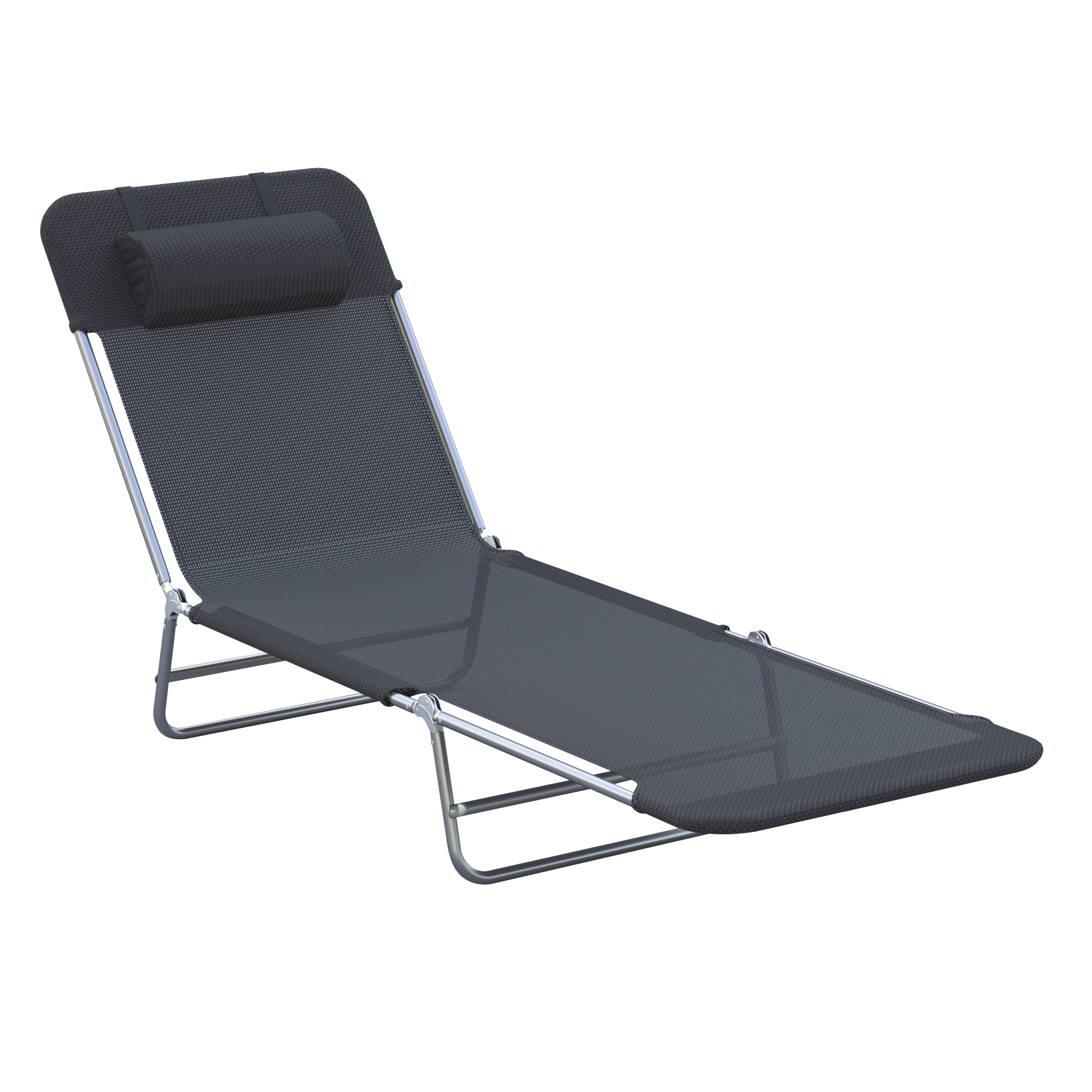 Sun Bed Chair Garden Lounger Outdoor Patio Chaise Portable Recliner Adjustable Back Relaxer Chair Furniture Light Black - Life Essentials