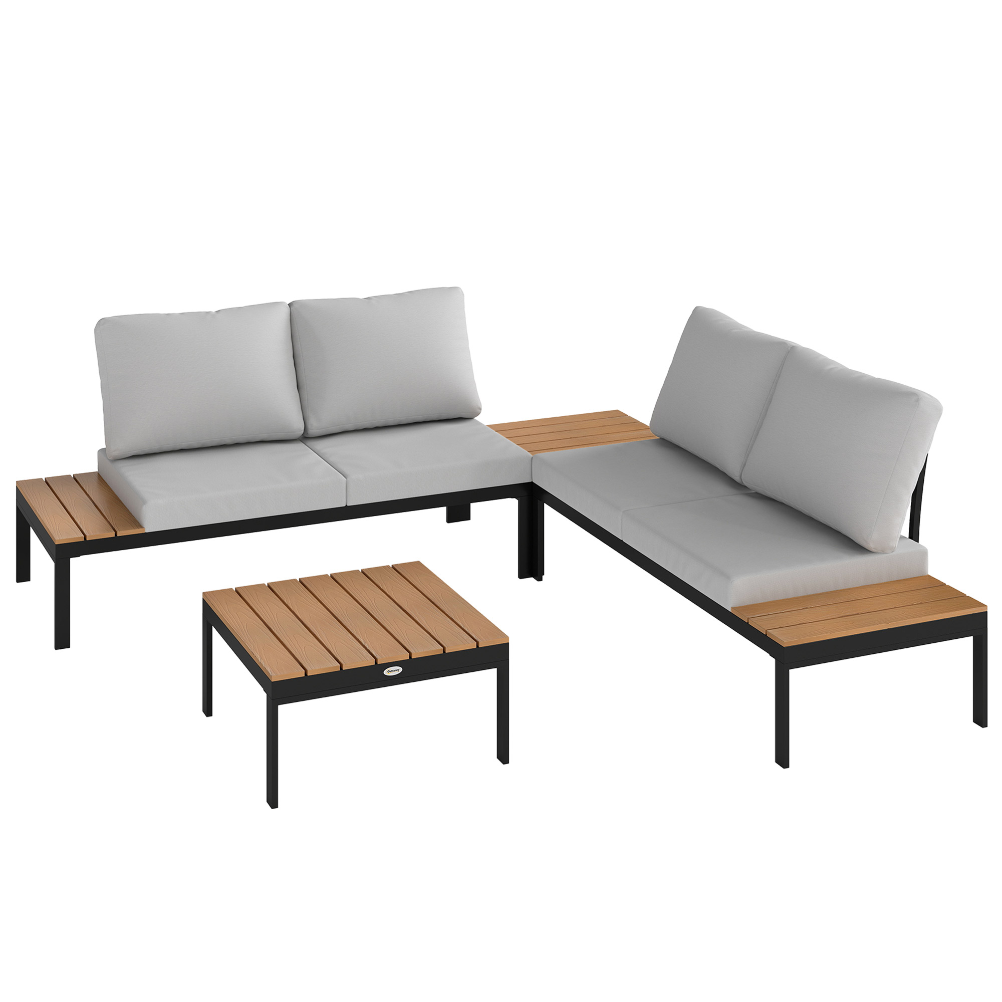 SUNVISTA Four-Piece Garden Corner Sofa Set with 2 Loveseats and 2 Coffee Tables - Teak - Life Essentials