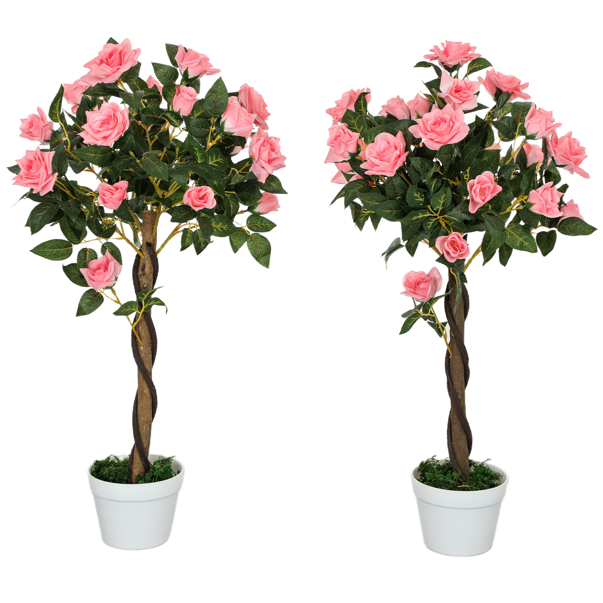 SUNVISTA Set of 2 Artificial Plants Pink Rose Floral in Pot, Fake Plants for Home Indoor Outdoor Decor, 90cm - Life Essentials