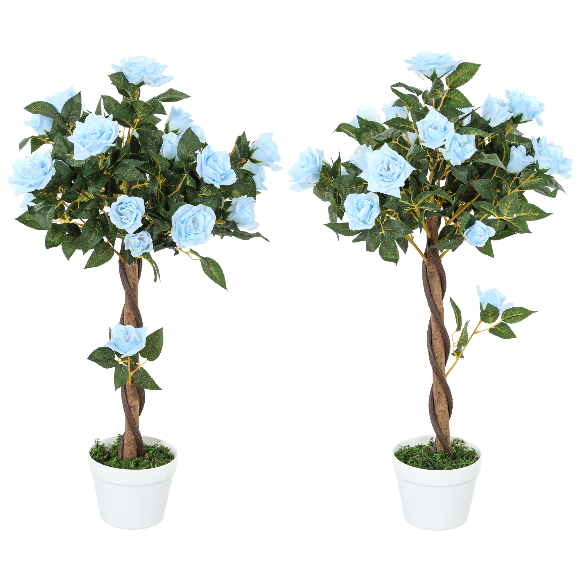 SUNVISTA Set of 2 Artificial Plants White Rose Floral in Pot, Fake Plants for Home Indoor Outdoor Decor, 90cm, Light Blue - Life Essentials