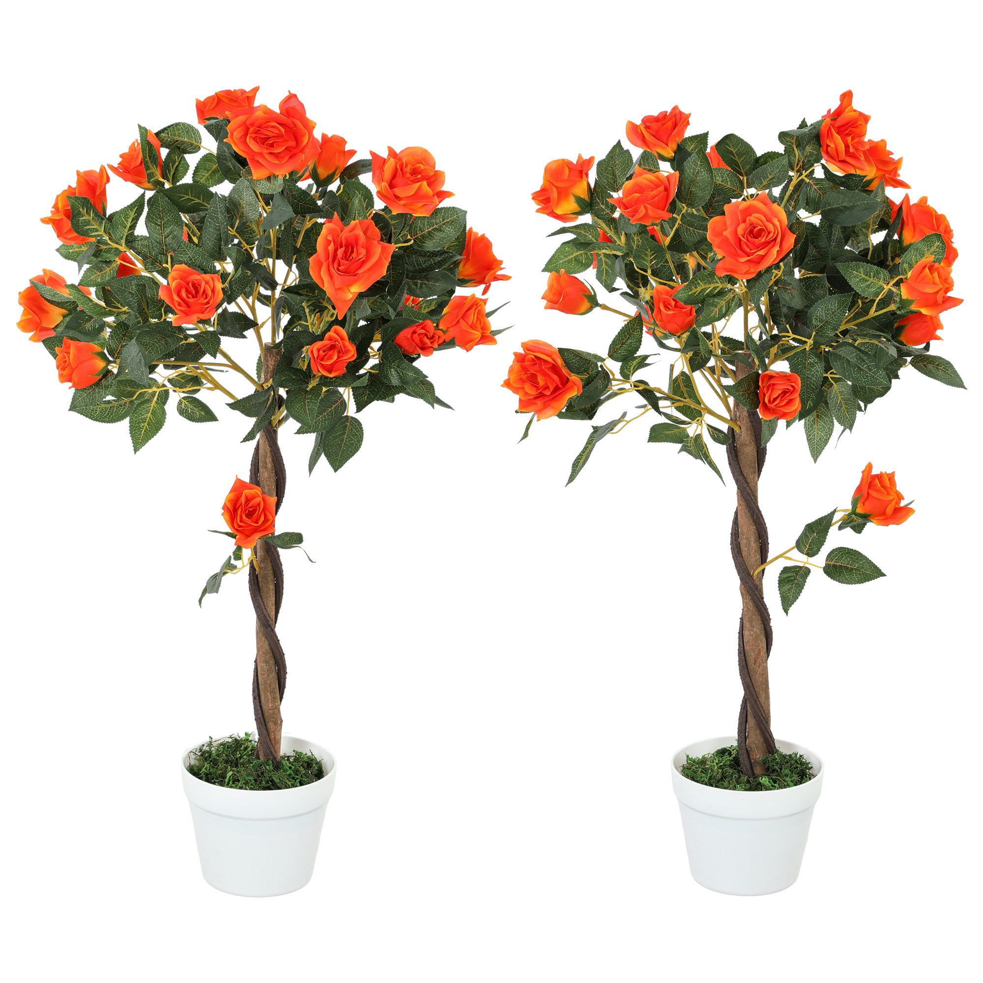 SUNVISTA Set of 2 Artificial Plants White Rose Floral in Pot, Fake Plants for Home Indoor Outdoor Decor, 90cm, Orange - Life Essentials