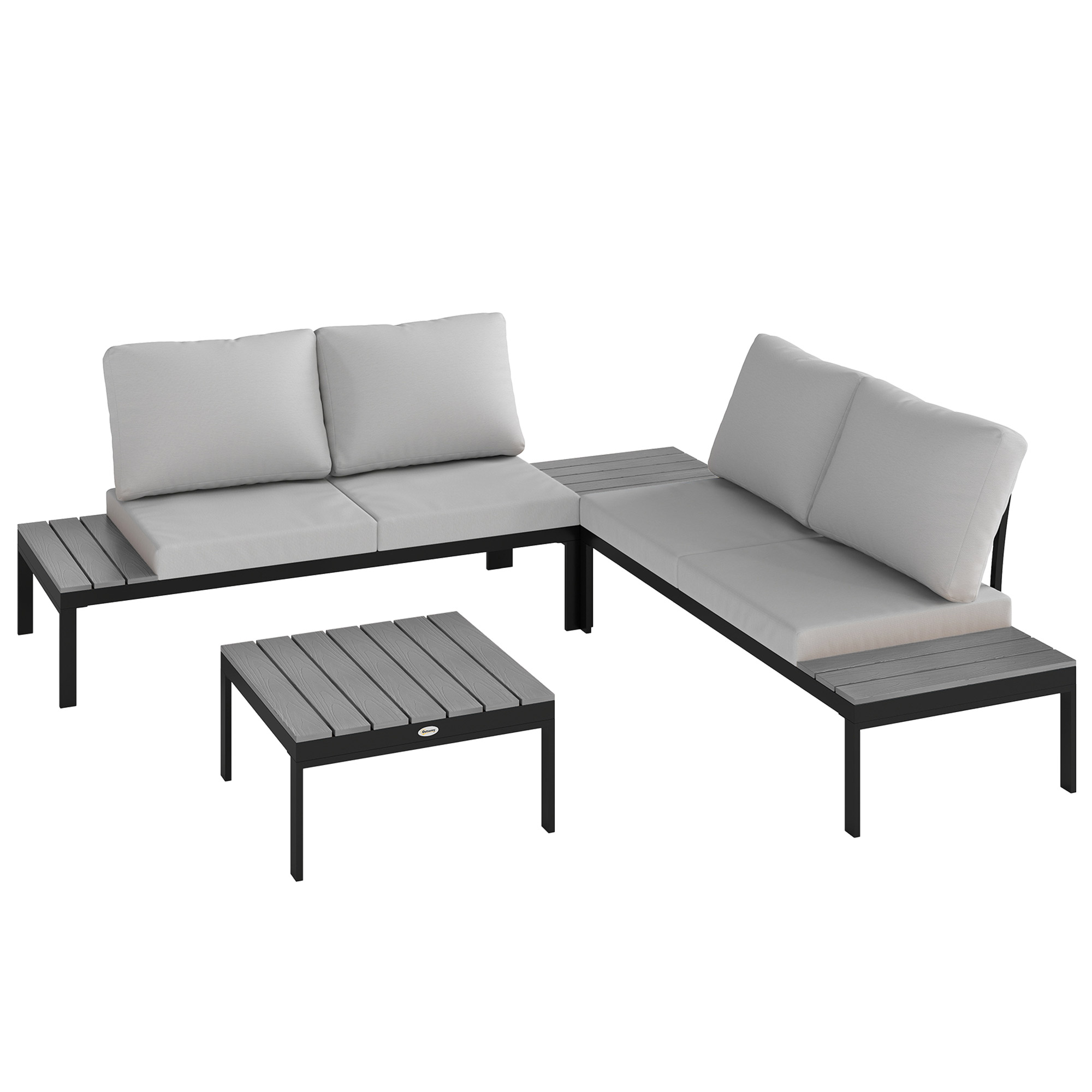 SUNVISTA Four-Piece Garden Corner Sofa Set with 2 Loveseats and 2 Coffee Tables - Grey - Life Essentials