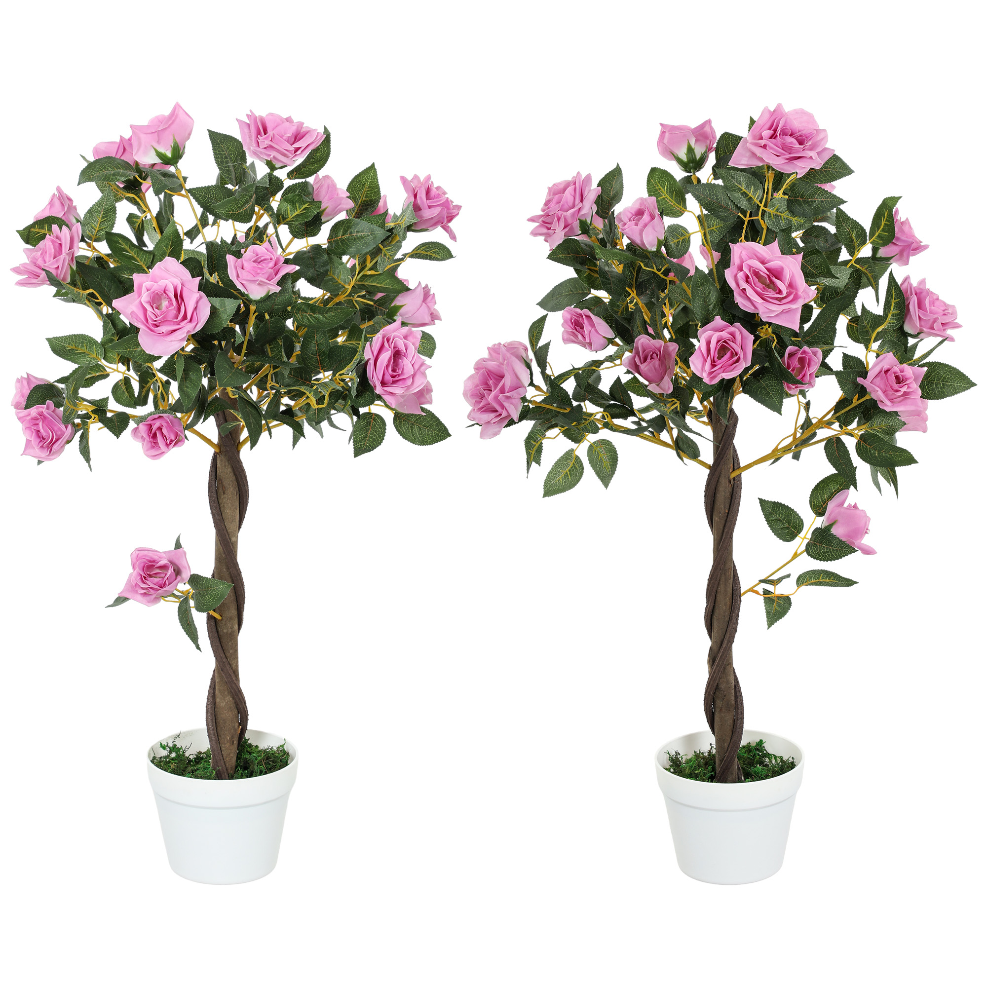 SUNVISTA Set of 2 Artificial Plants White Rose Floral in Pot, Fake Plants for Home Indoor Outdoor Decor, 90cm, Purple - Life Essentials