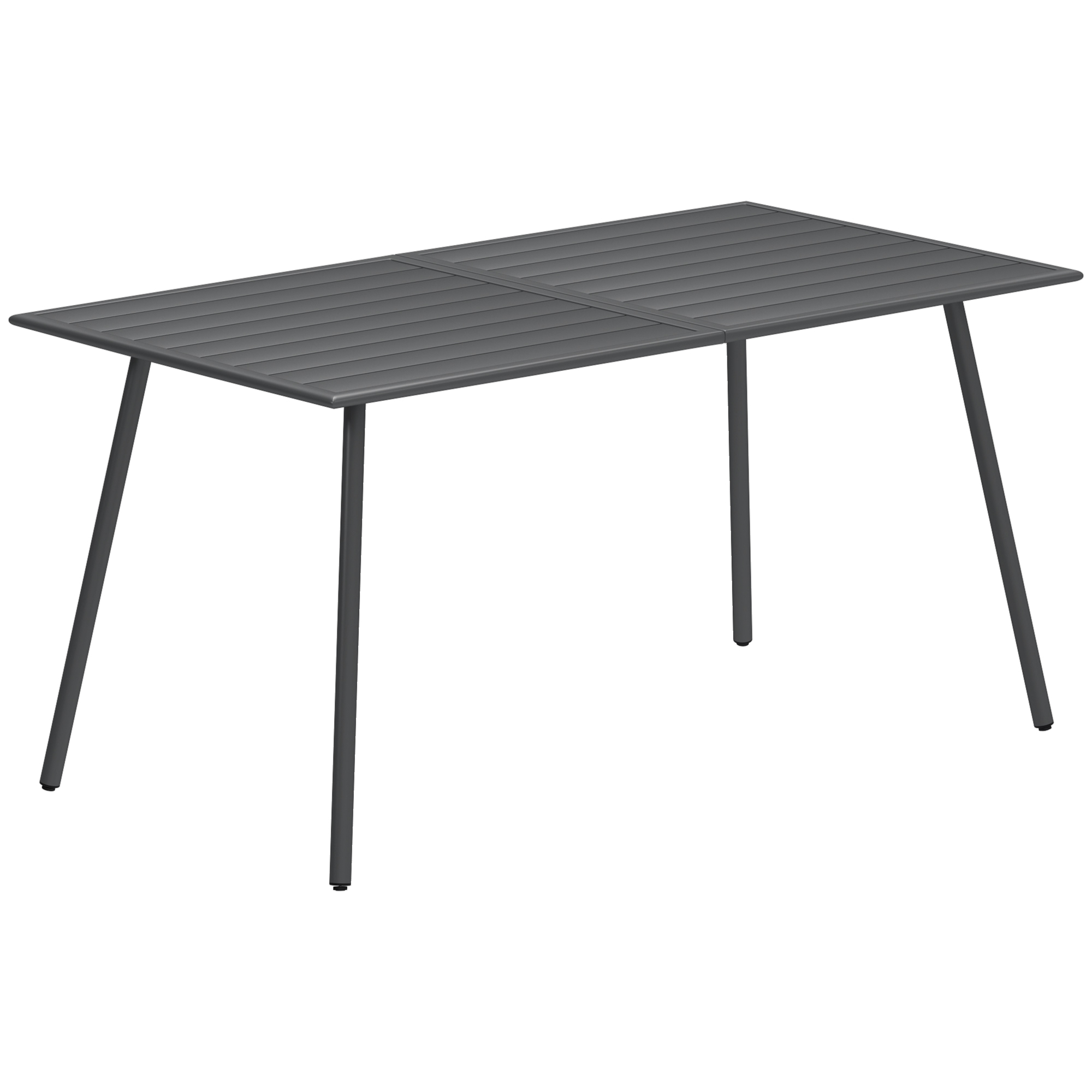 SUNVISTA Rectangle Garden Table with Slat Top, Steel Frame, Outdoor Table for 6 Person, 150 x 80 x 74 cm, Grey - Life Essentials