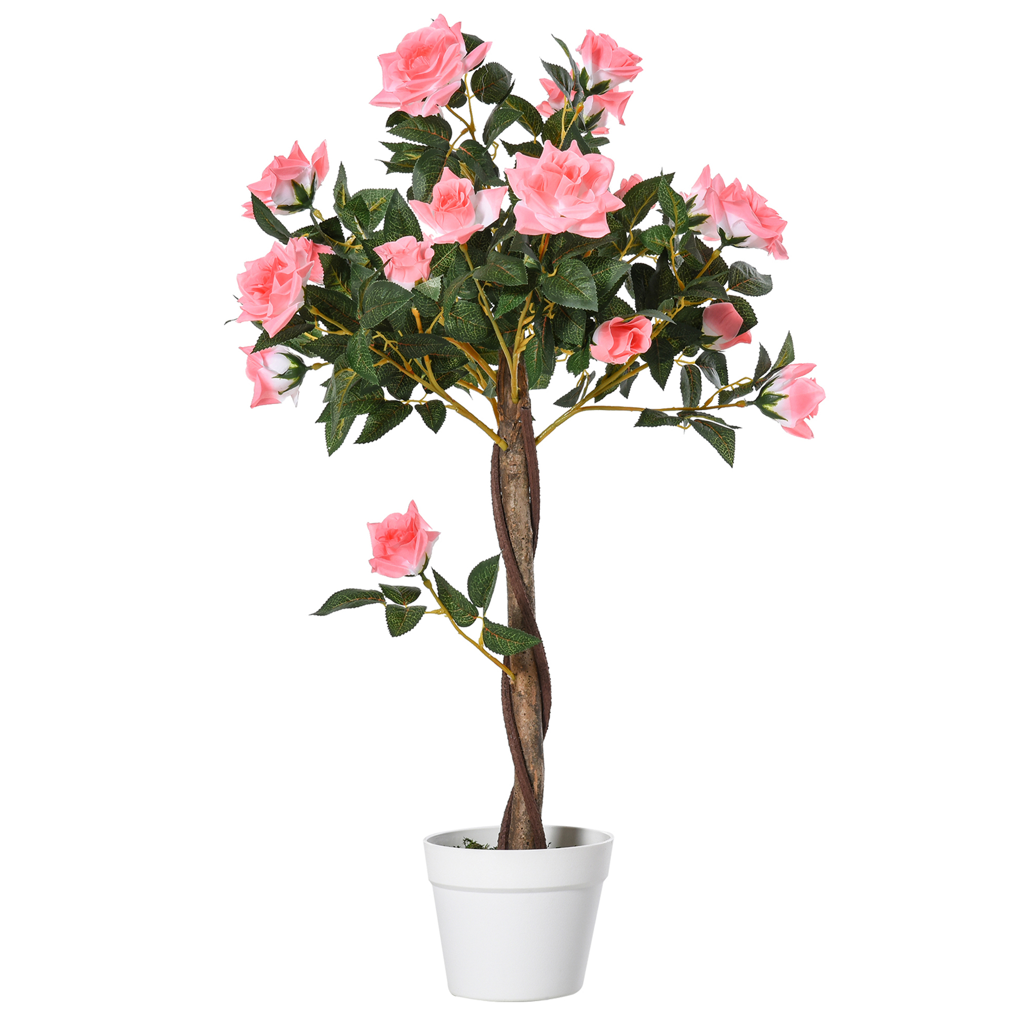 90cm/3FT Artificial Rose Tree Fake Decorative Plant w/ 21 Flowers Pot Indoor Outdoor Faux Decoration Home Office Décor Pink & Green - Life Essentials