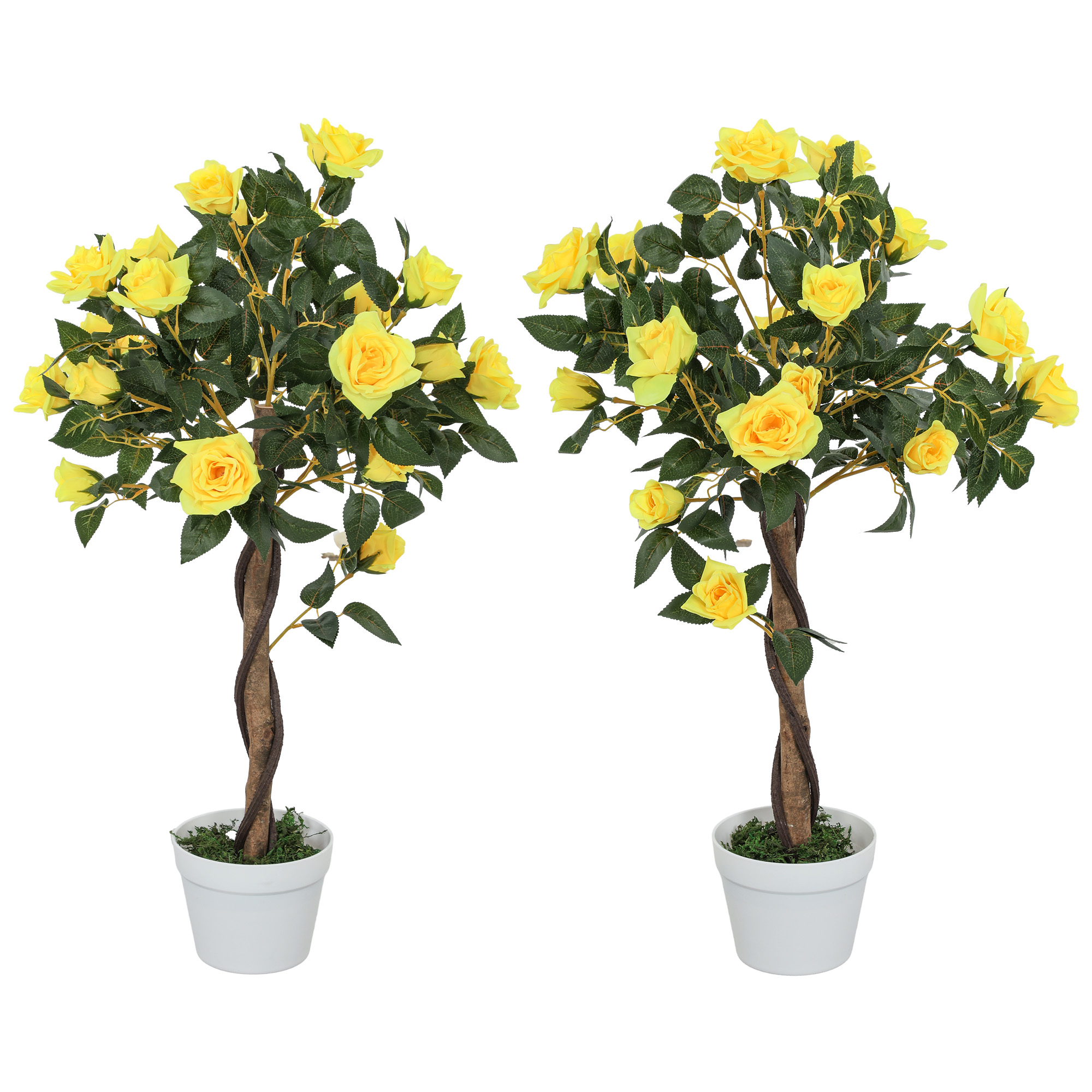 SUNVISTA Set of 2 Artificial Plants White Rose Floral in Pot, Fake Plants for Home Indoor Outdoor Decor, 90cm, Yellow - Life Essentials