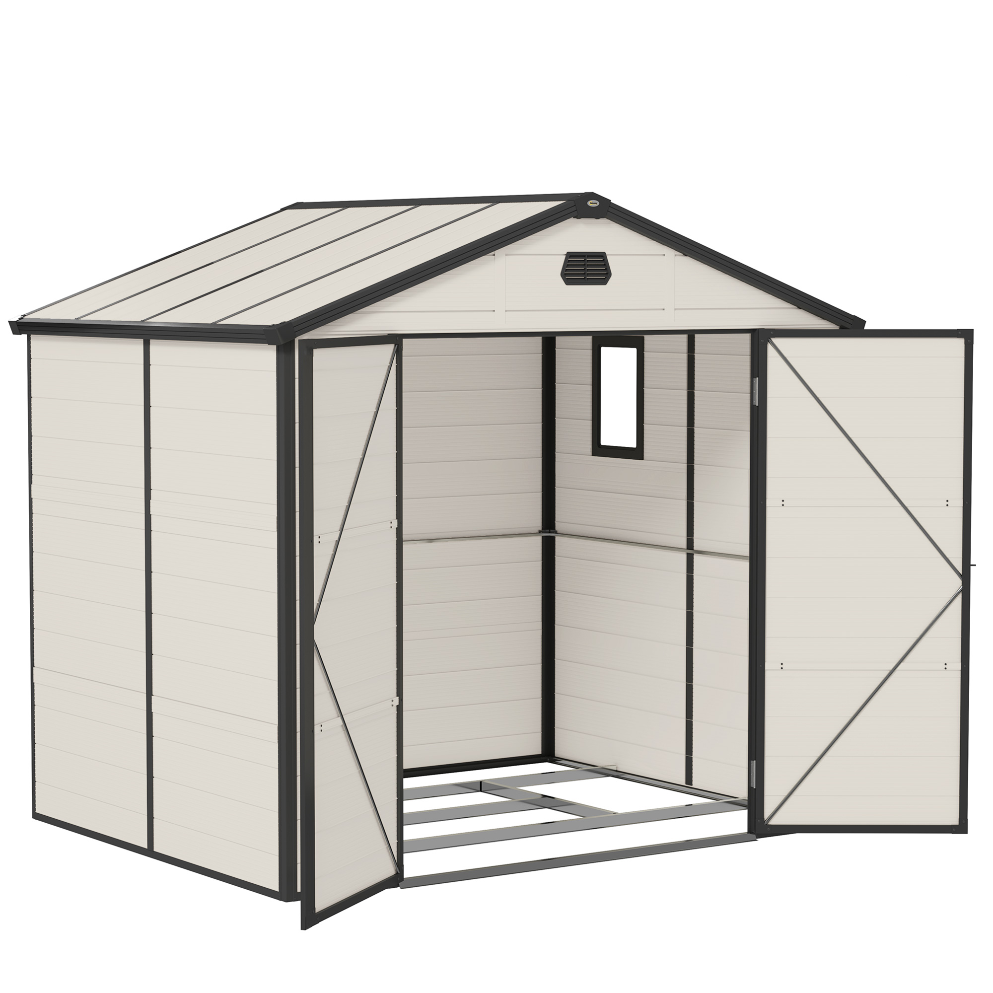 SUNVISTA 7.9ft x 6.2ft Aluminium Frame and Plastic Wall Shed, with Foundation - Cream White - Life Essentials