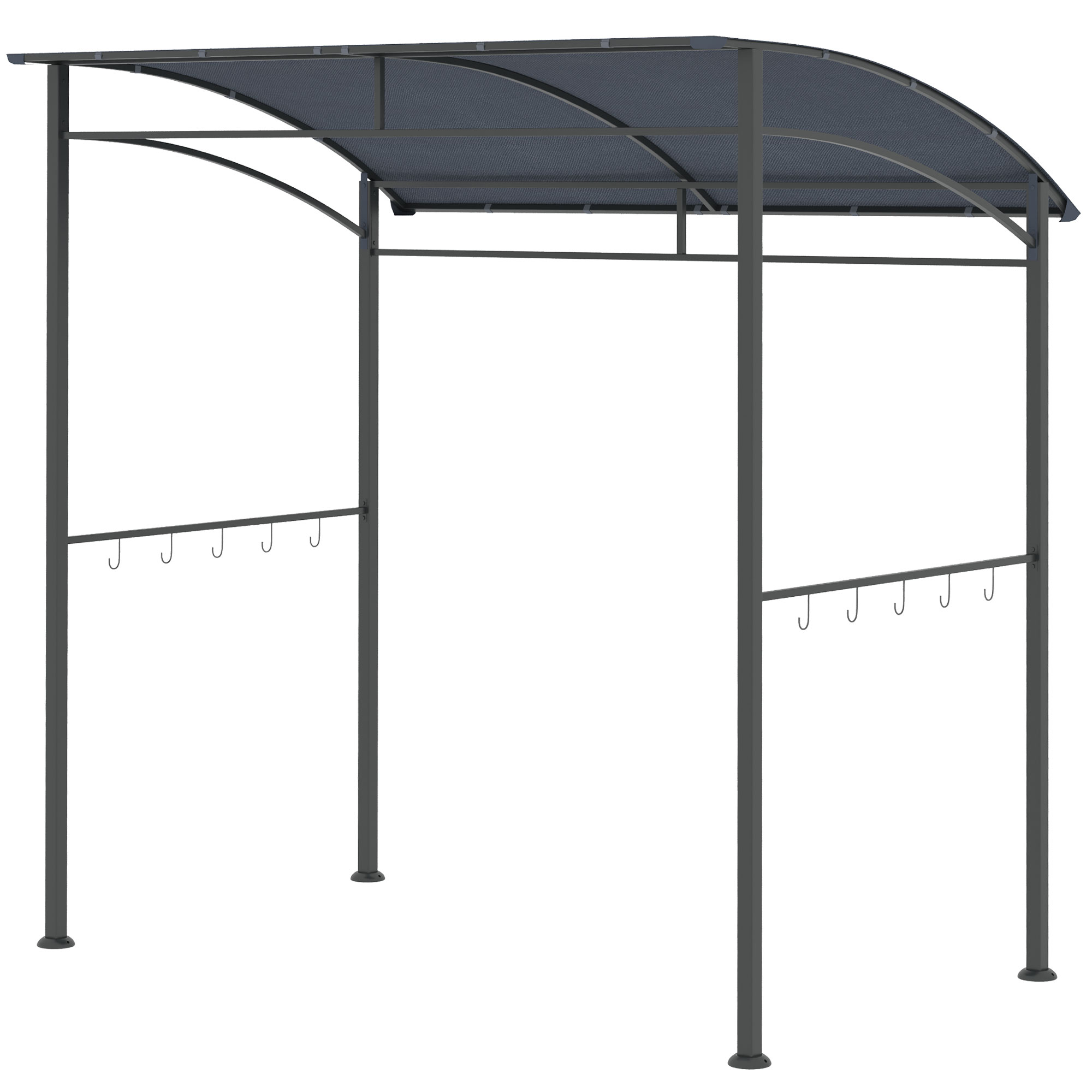 2M (7ft) BBQ Grill Gazebo Tent Garden Grill Metal Frame and Canopy with Hooks Outdoor Sun Shade, Grey - Life Essentials