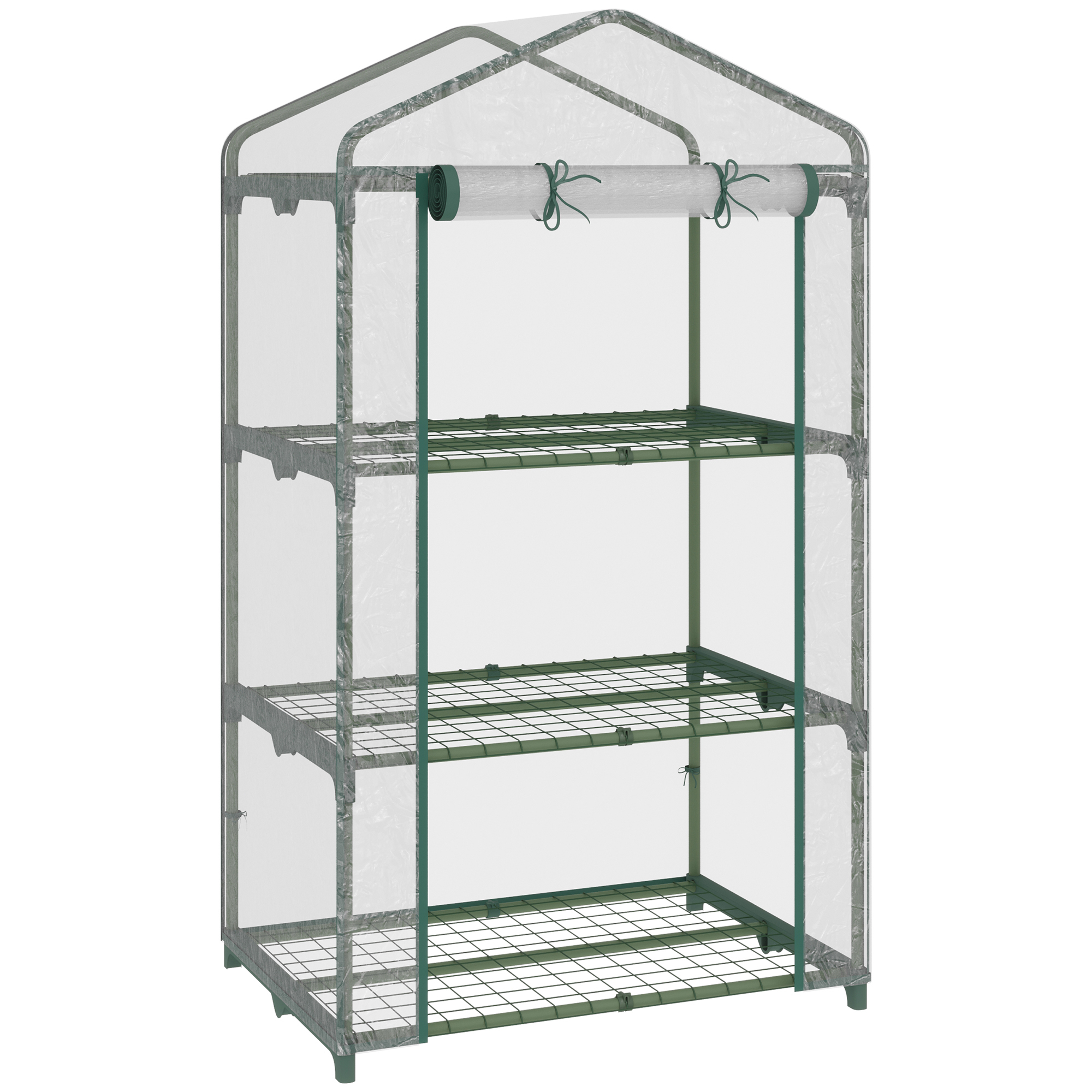 3 Tier Mini Greenhouse Portable Garden Grow House with Roll Up Door and Wire Shelves, 69L x 49W x 125H cm, Clear - Life Essentials