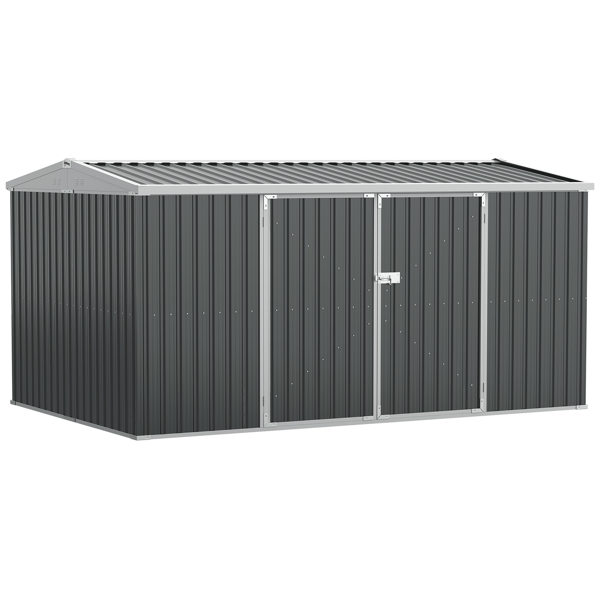 14 x 8 ft Lockable Garden Shed Large Patio Roofed Tool Metal Storage Building Foundation Sheds Box Outdoor Furniture - Grey - Life Essentials