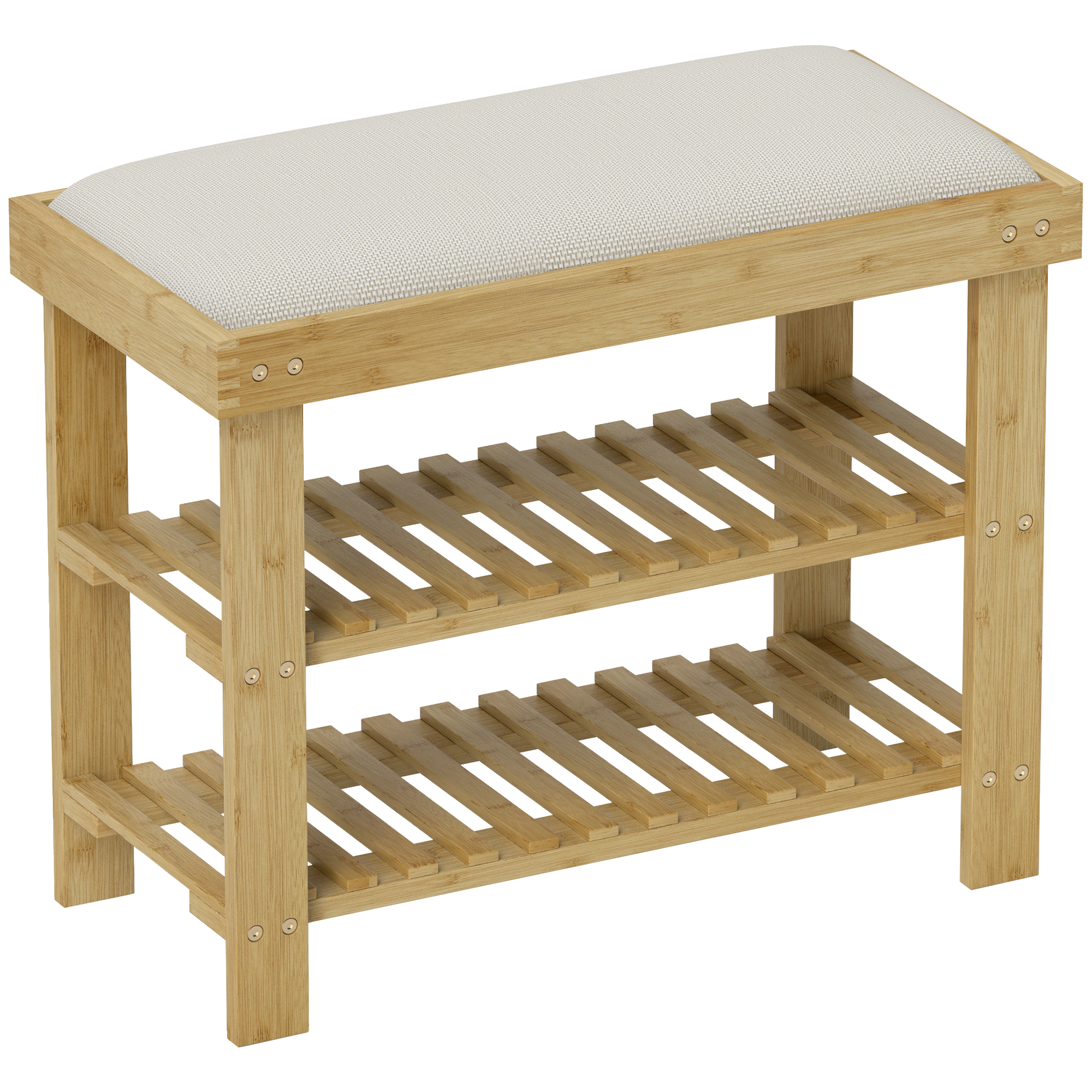 PELASH 3 Tier Shoe Storage Bench with Seat Cushion - Oak Finish - Life Essentials
