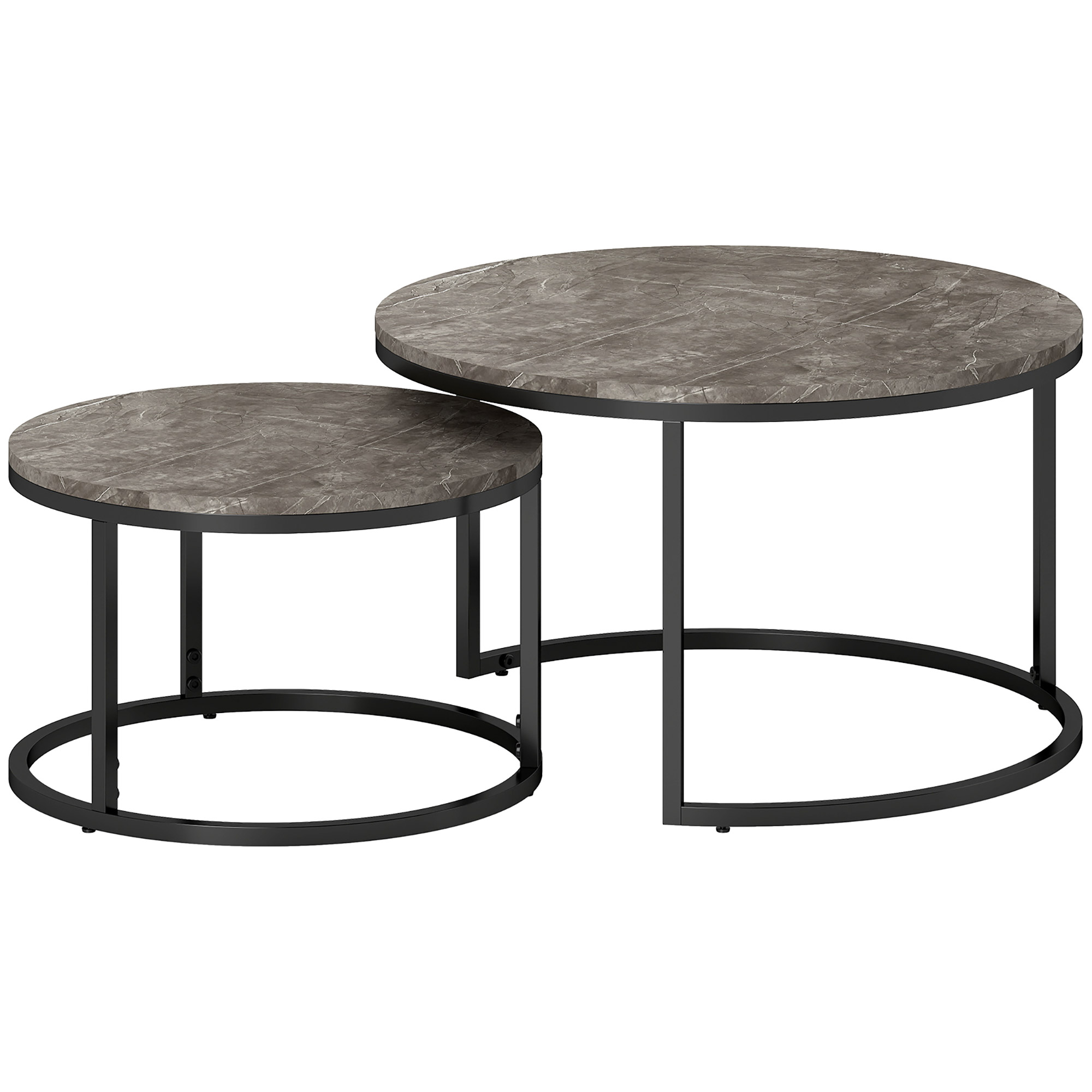 Industrial Nesting Coffee Table Set of 2, Round Coffee Tables, Living Room Table with Faux Marbled Top and Steel Frame - Life Essentials