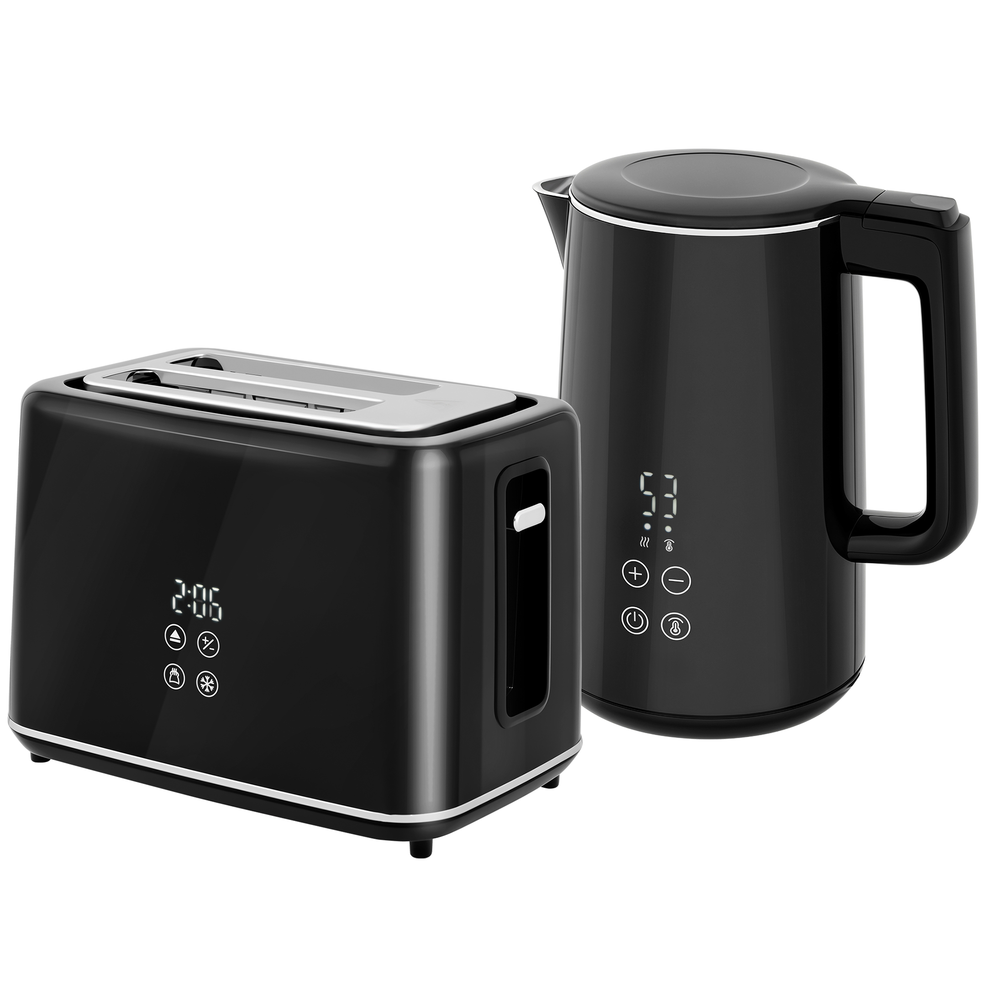 HERON Kettle and Toaster Set, 1.5L 3000W Fast Boil Kettle with Insulation & 2 Slice Toaster Kitchen Set with 7 Level Browning Controls, Black - Life 