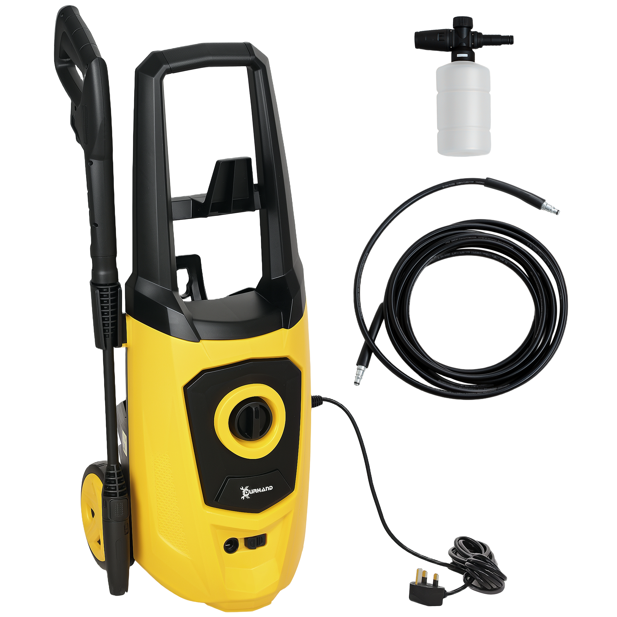 DURWELL 1800W High Pressure Washer, 150 Bar Pressure, Portable Power Washer Jet Wash Cleaner with 6M Hose, Snow Foam Bottle for Garden, Yellow - Life 