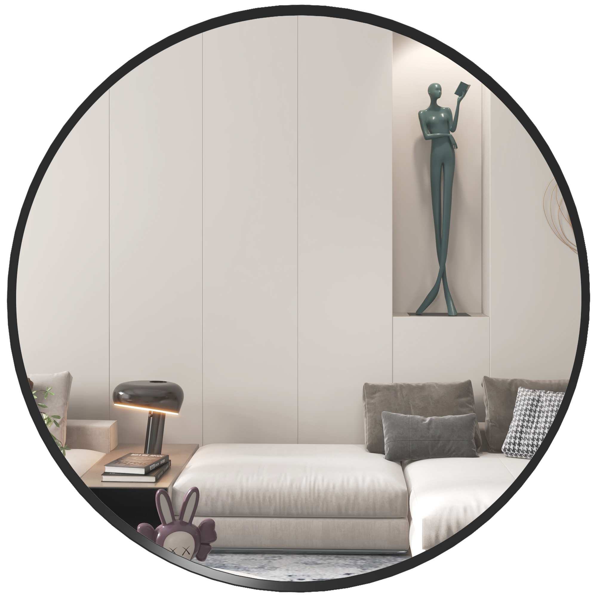 61cm Decorative Wall Mirror for Bedroom Living Room, Modern Round Bathroom Mirror for Home Decor, Black - Life Essentials