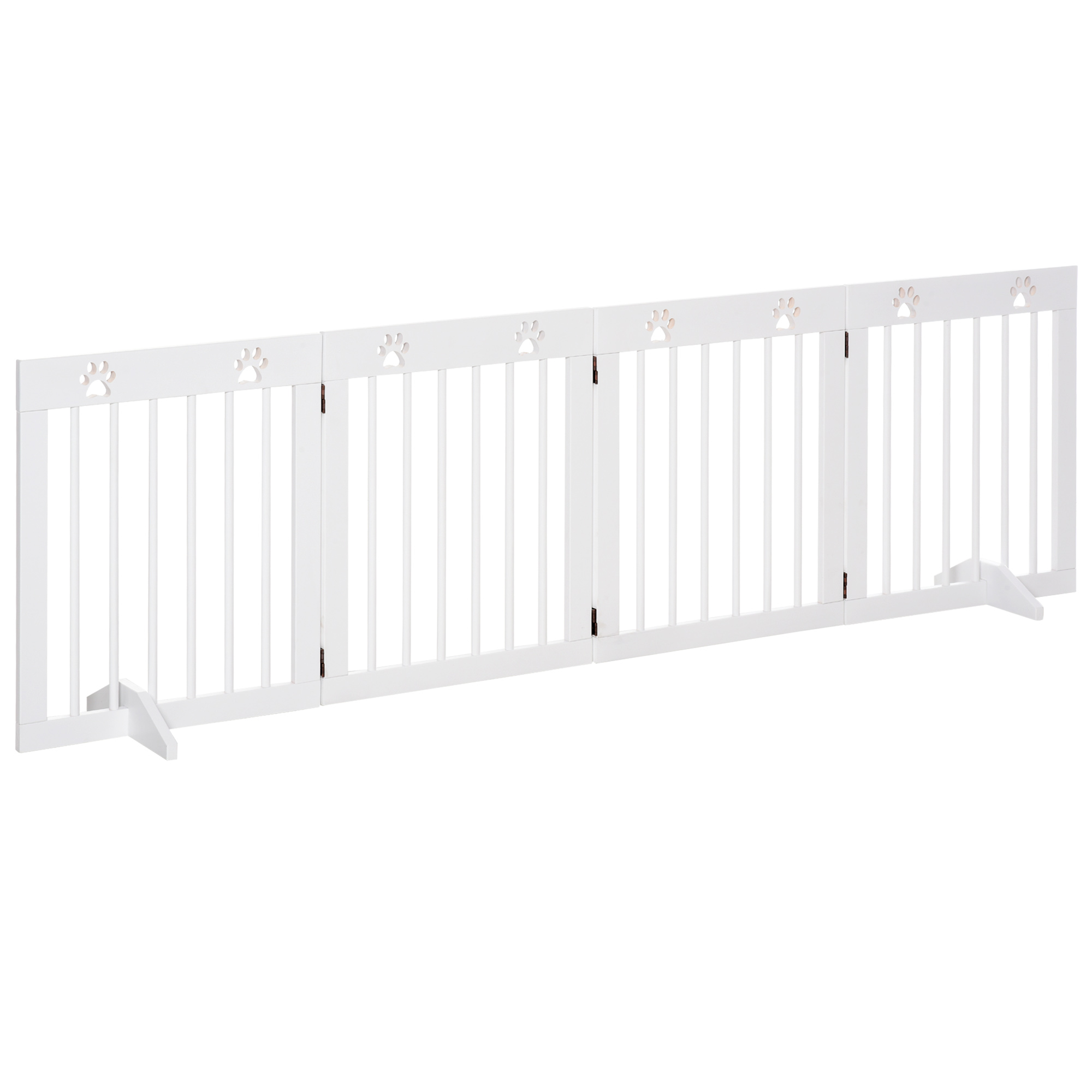Pet Gate 4 Panel Folding Wooden Dog Barrier Freestanding Dog Gate For Stairs w/ Support Feet - Life Essentials