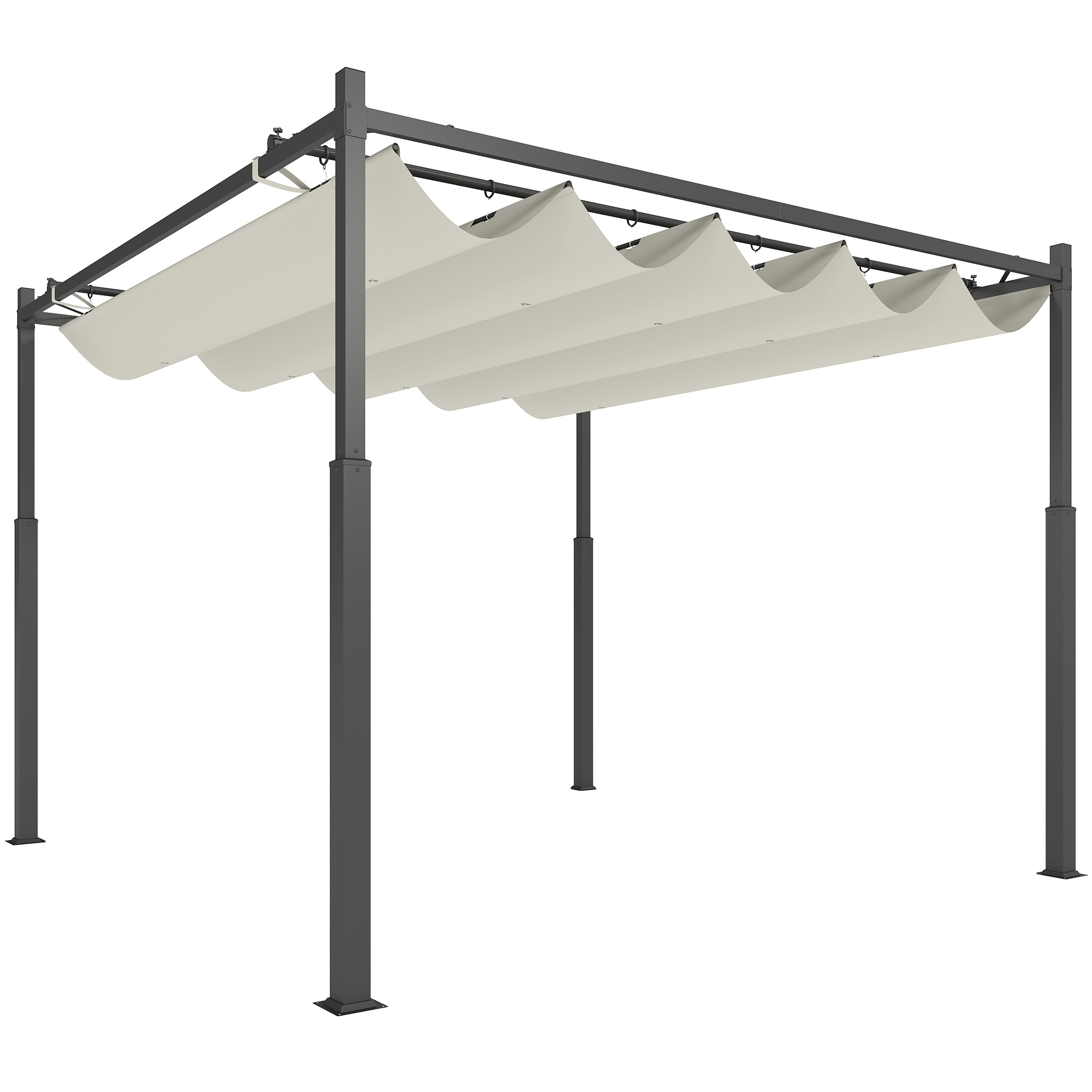 SUNVISTA 3 x 3(m) Garden Pergola with Retractable Roof and Magnetic Fixture, Outdoor Gazebo Pergola Kit Sun Shade Canopy, Cream White - Life 