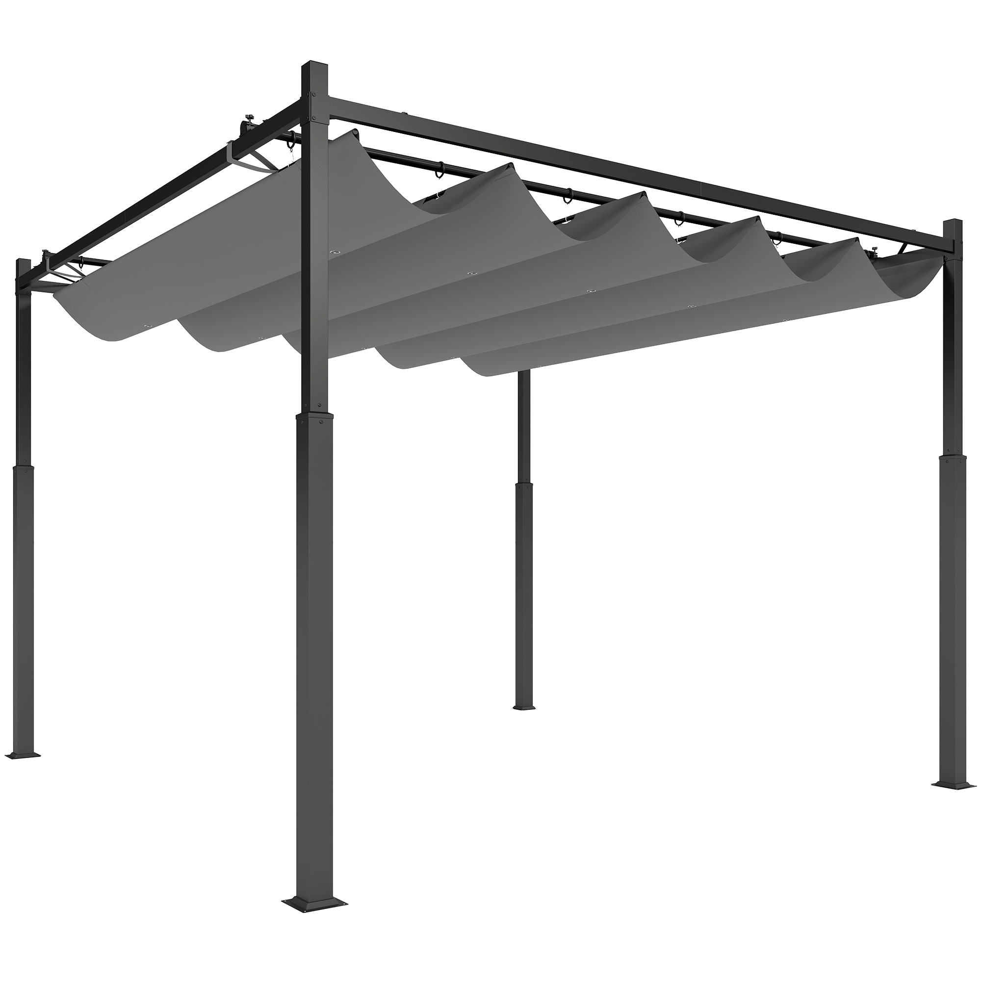 SUNVISTA 3 x 3(m) Garden Pergola with Retractable Roof and Magnetic Fixture, Outdoor Gazebo Pergola Kit Sun Shade Canopy, Grey - Life Essentials