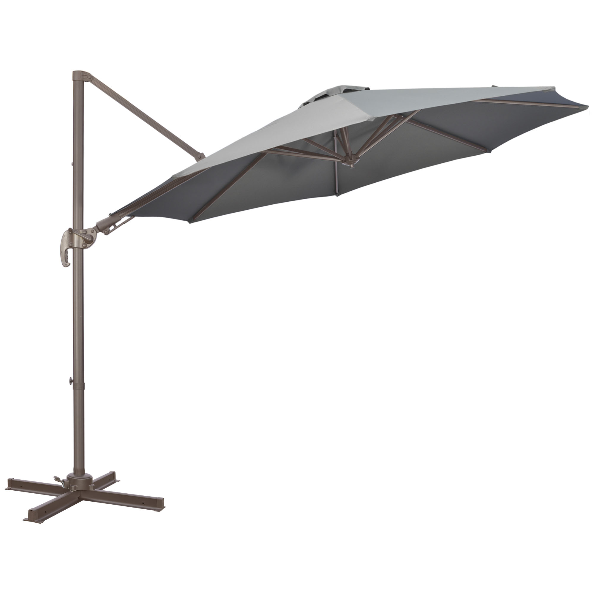 3M Cantilever Parasol 360° Rotation Roma Umbrella Hanging Sun Shade with Aluminum Frame, Tilt Crank, 8 Ribs and Cross Base, Dark Grey - Life 