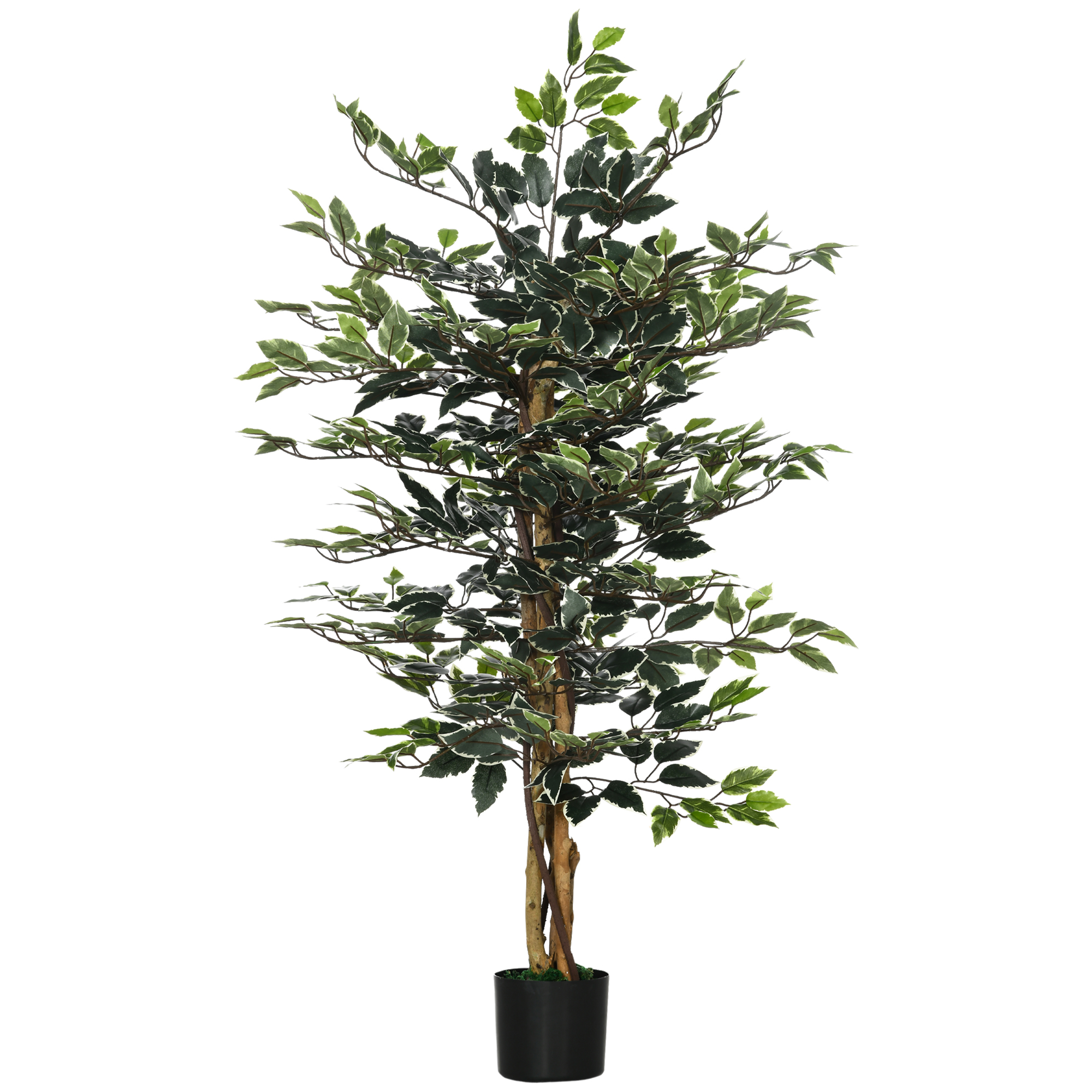 Artificial Ficus Tree in Pot, 130cm Tall Fake Plant with Lifelike Leaves and Natural Trunks, for Indoor Outdoor, Green - Life Essentials
