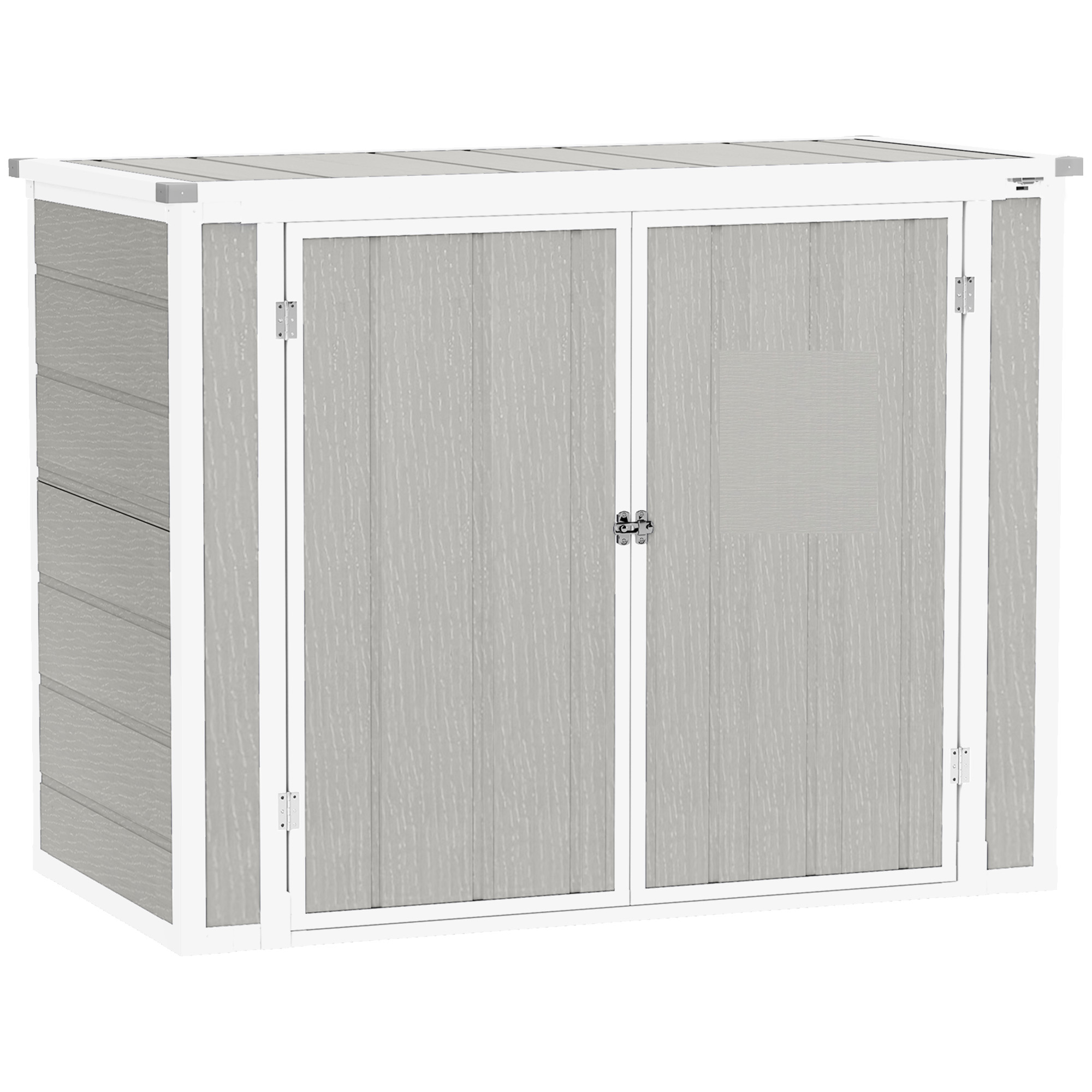 SUNVISTA 4.7 x 2.5FT Garden Shed, Lockable Outdoor Storage Shed with Openable Lid, Small Shed for 2 Trash Cans, Tools, Patio, Light Grey - Life 