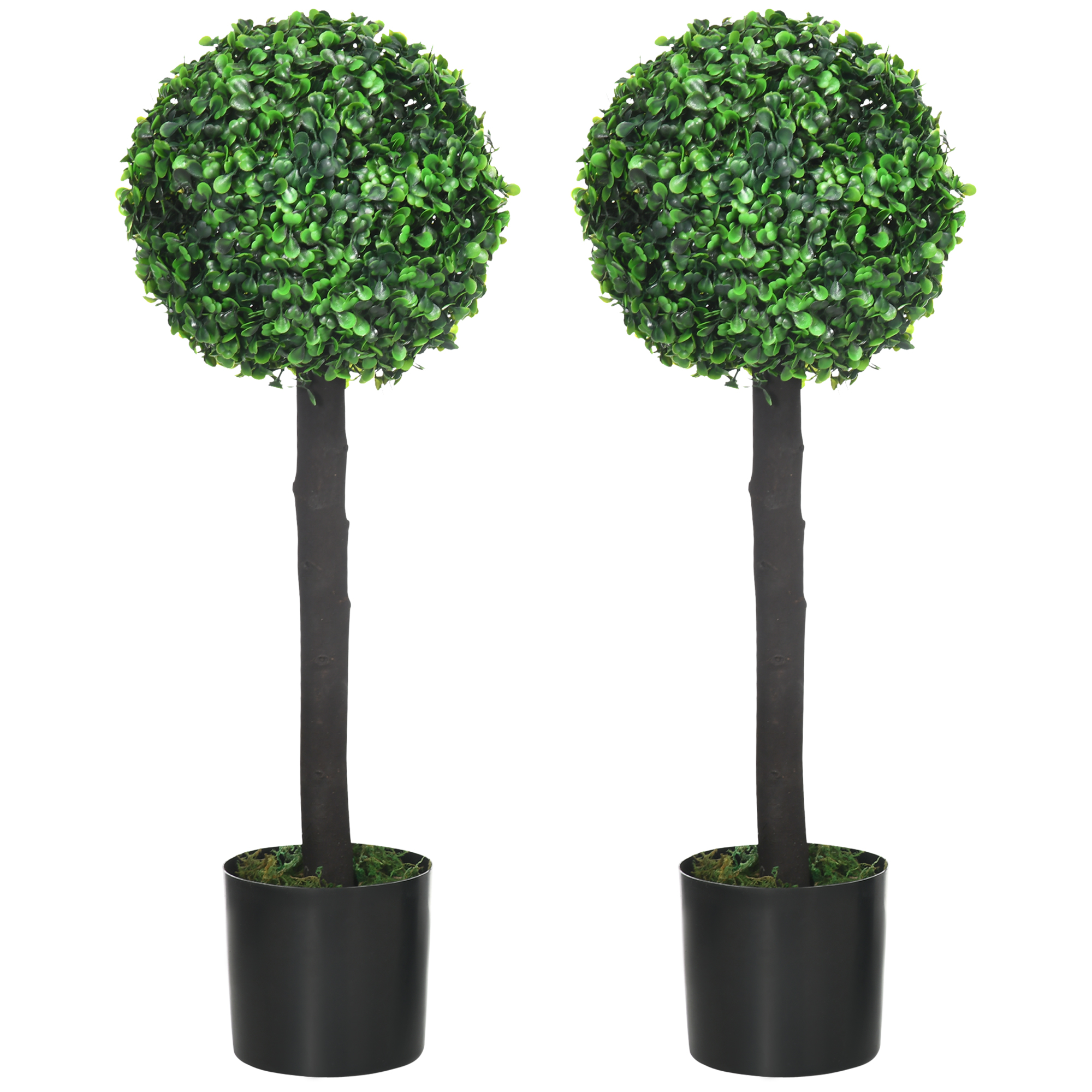 Set of 2 Artificial Plants Boxwood Ball Trees in Pot Fake Plants for Home Indoor Outdoor Decor, 20x20x60cm, Green - Life Essentials