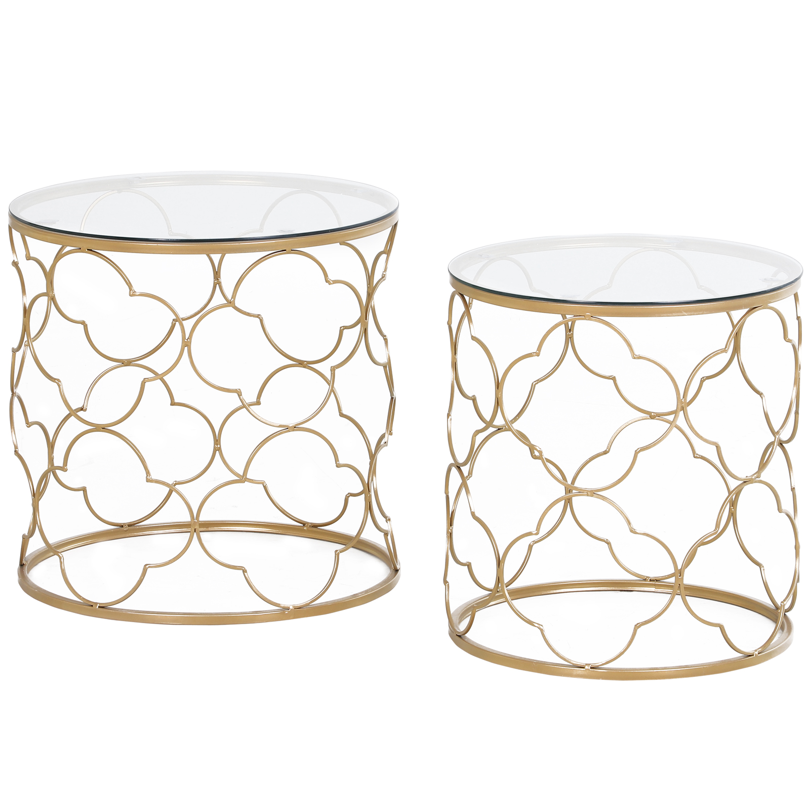 HERON Nesting Tables Set of 2 Modern Stacking Side End Tempered Glass Top - Gold Tone - Life Essentials