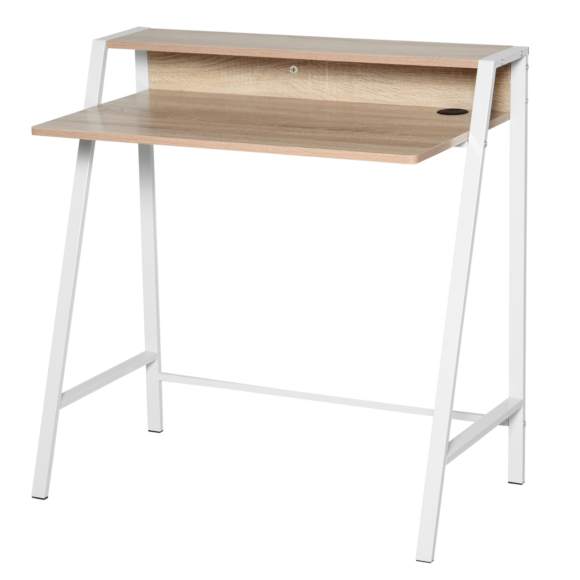 Writing Desk Computer Table Home Office PC Laptop Workstation Storage Shelf Color White and Oak - Life Essentials