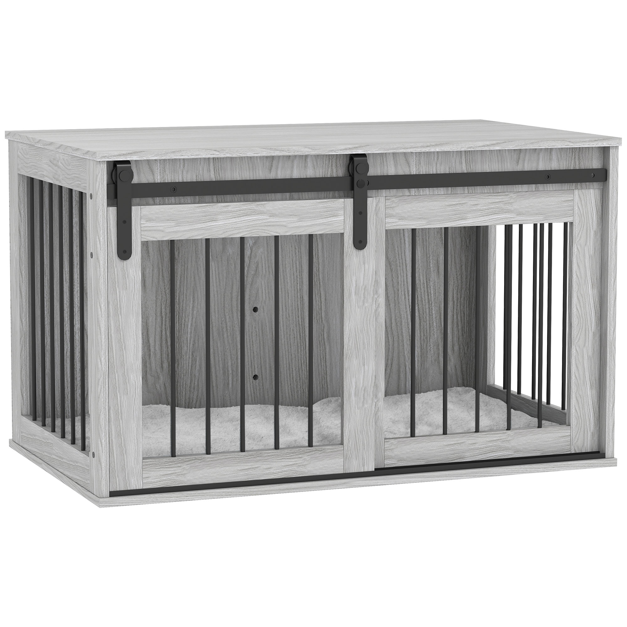Shelley 100cm Dog Crate Furniture with Removable Cushion for Large Dogs - Grey - Life Essentials